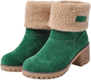 Ladmiple Winter Boots For Women Tall Mid Calf Snow Boots Warm Comfortable Outdoor Fur Lined Thickening Walking Shoes