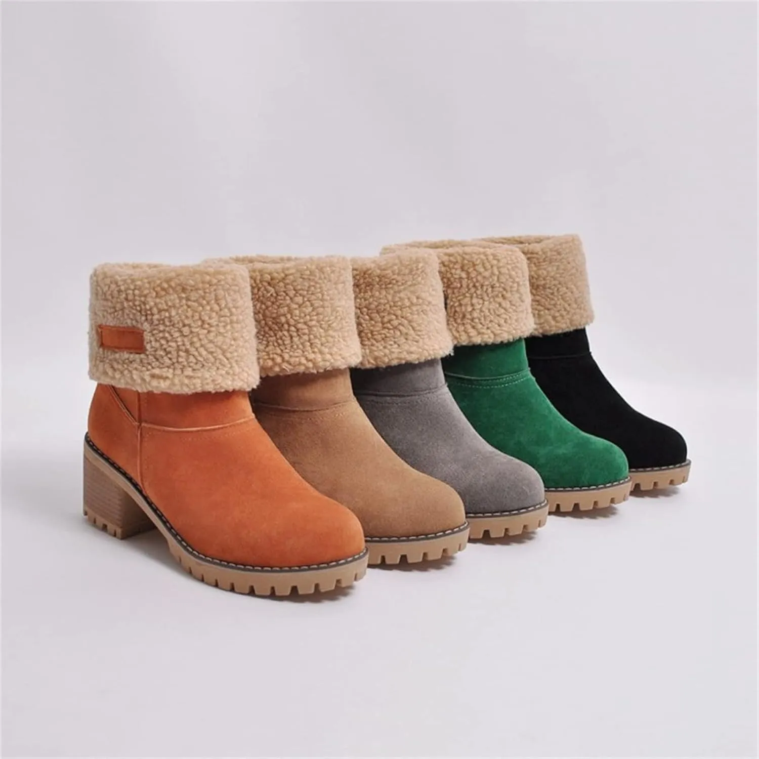 Ladmiple Winter Boots For Women Tall Mid Calf Snow Boots Warm Comfortable Outdoor Fur Lined Thickening Walking Shoes