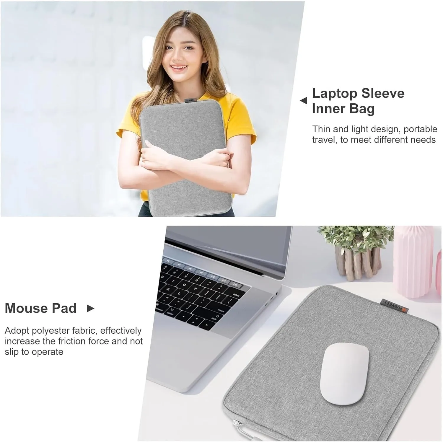 Laptop Bag 15/16 Inch PC Case Laptop Waterproof Bag Tablet Case Compact Lightweight Computer Liner Bag Travel Laptop Backpack(Gris,16 inch)
