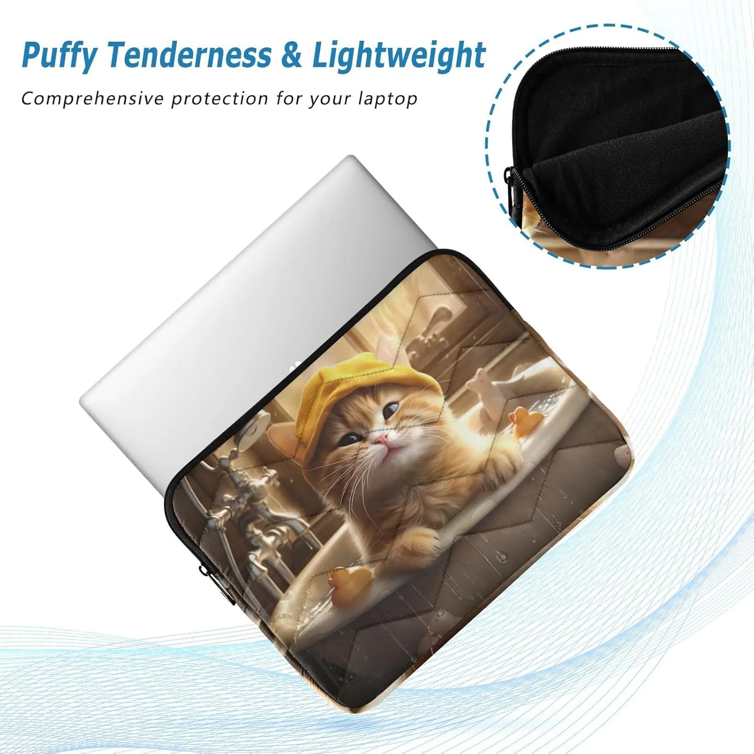 Laptop Carrying Case Thin Computer Carrying Bag Cute Cat Bath