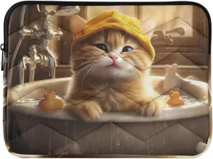 Laptop Carrying Case Thin Computer Carrying Bag Cute Cat Bath