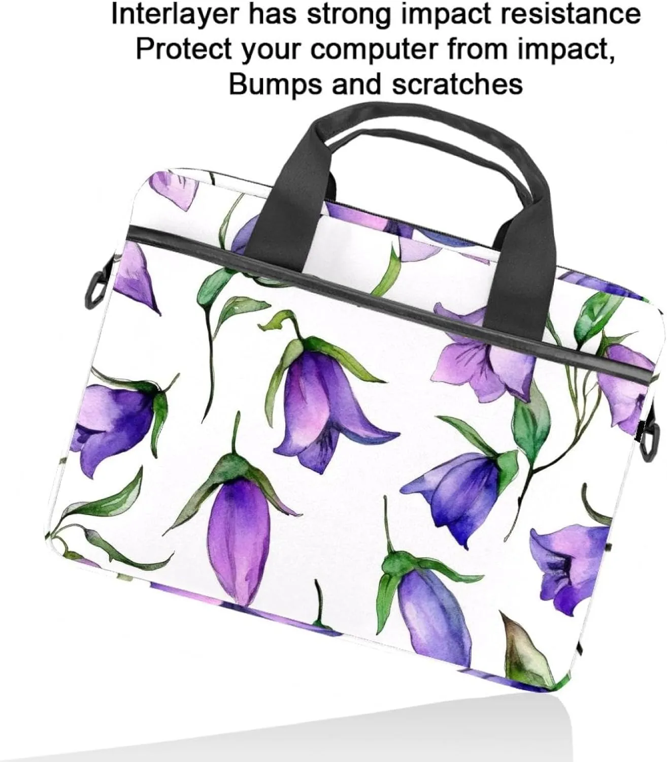 Laptop Shoulder Bag Watercolor Autumn Small Flowers Minimal Style Padded Computer Briefcase for Adults, 13.4-14.5 Inch