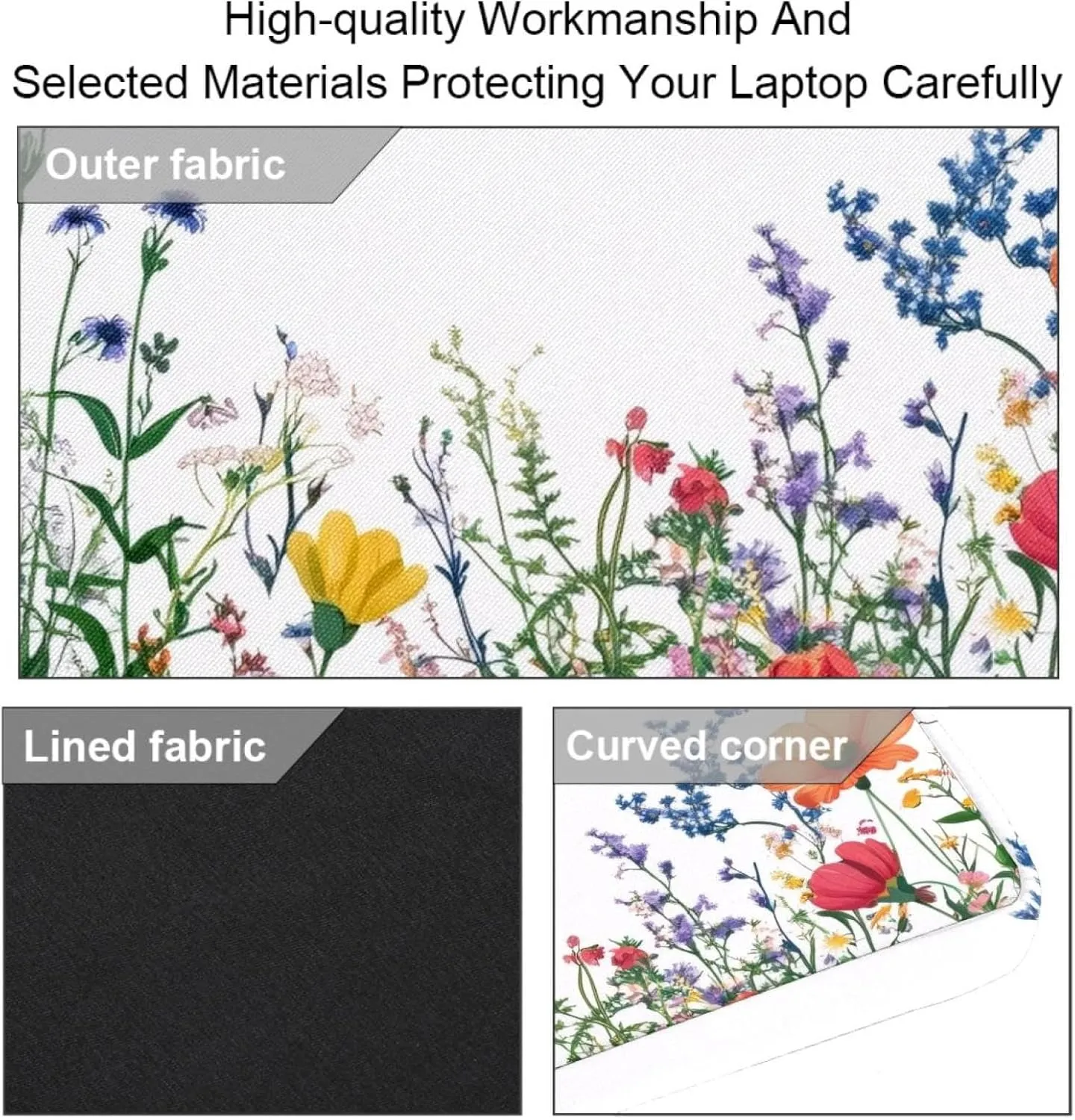 Laptop Shoulder Bag Watercolor Autumn Small Flowers Minimal Style Padded Computer Briefcase for Adults, 13.4-14.5 Inch