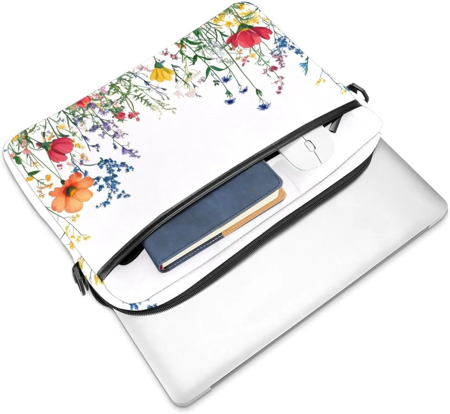 Laptop Shoulder Bag Watercolor Autumn Small Flowers Minimal Style Padded Computer Briefcase for Adults, 13.4-14.5 Inch