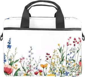 Laptop Shoulder Bag Watercolor Autumn Small Flowers Minimal Style Padded Computer Briefcase for Adults, 13.4-14.5 Inch