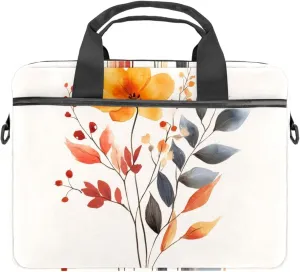 Laptop Shoulder Bag Watercolor Autumn Small Flowers Minimal Style Padded Computer Briefcase for Adults, 13.4-14.5 Inch