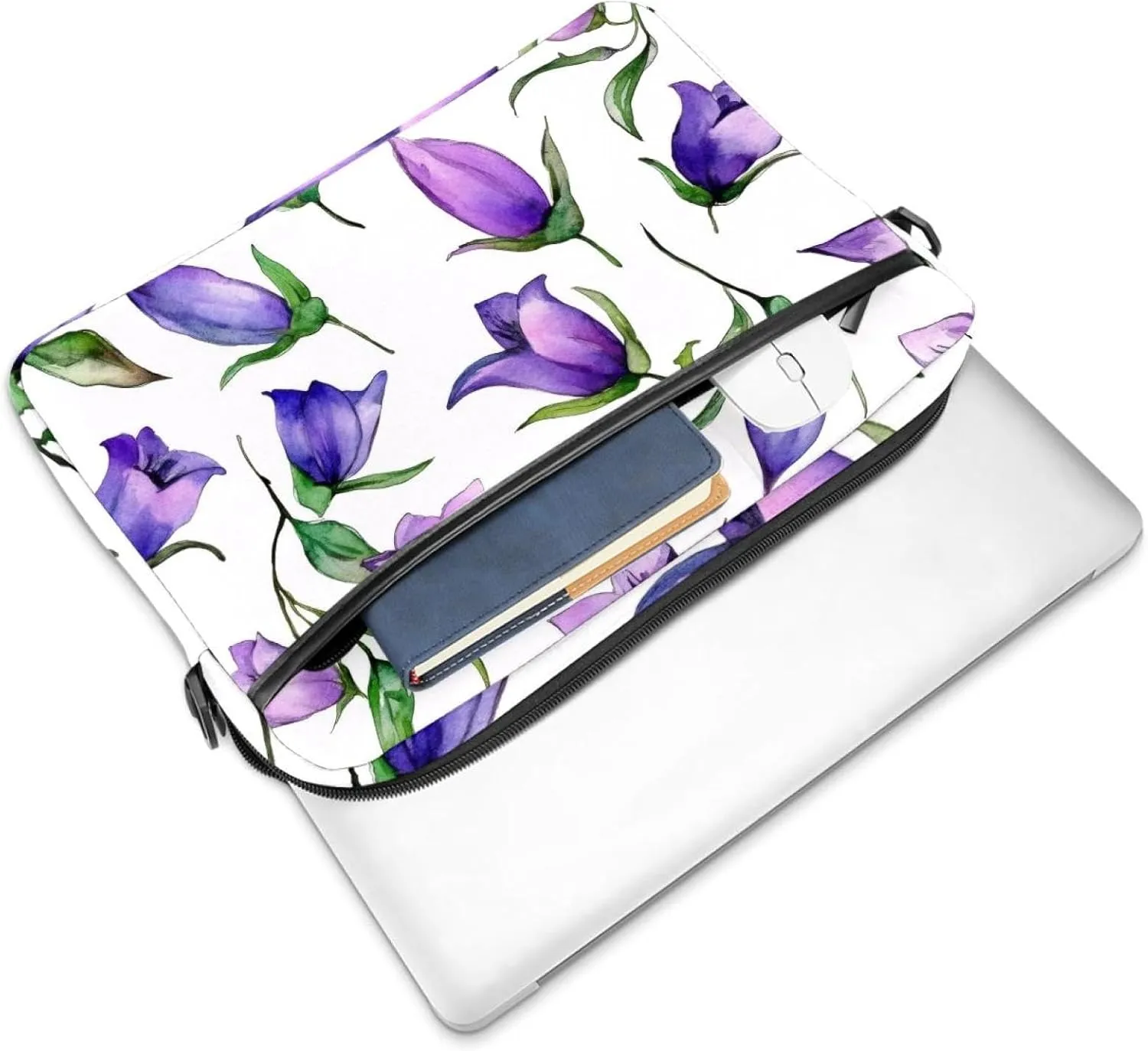 Laptop Shoulder Bag Watercolor Autumn Small Flowers Minimal Style Padded Computer Briefcase for Adults, 13.4-14.5 Inch