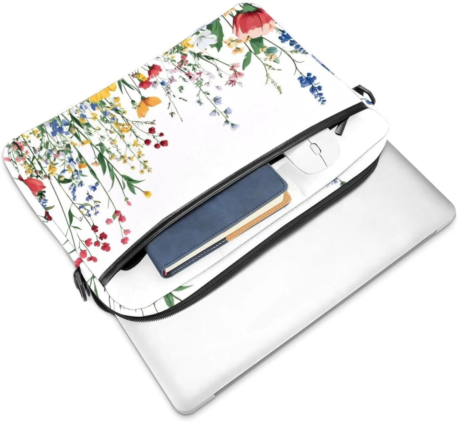 Laptop Shoulder Bag Watercolor Autumn Small Flowers Minimal Style Padded Computer Briefcase for Adults, 13.4-14.5 Inch
