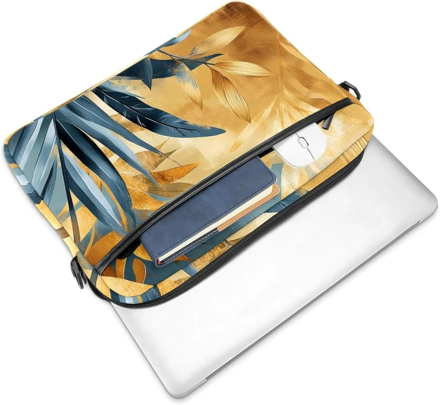 Laptop Shoulder Bag Watercolor Autumn Small Flowers Minimal Style Padded Computer Briefcase for Adults, 13.4-14.5 Inch