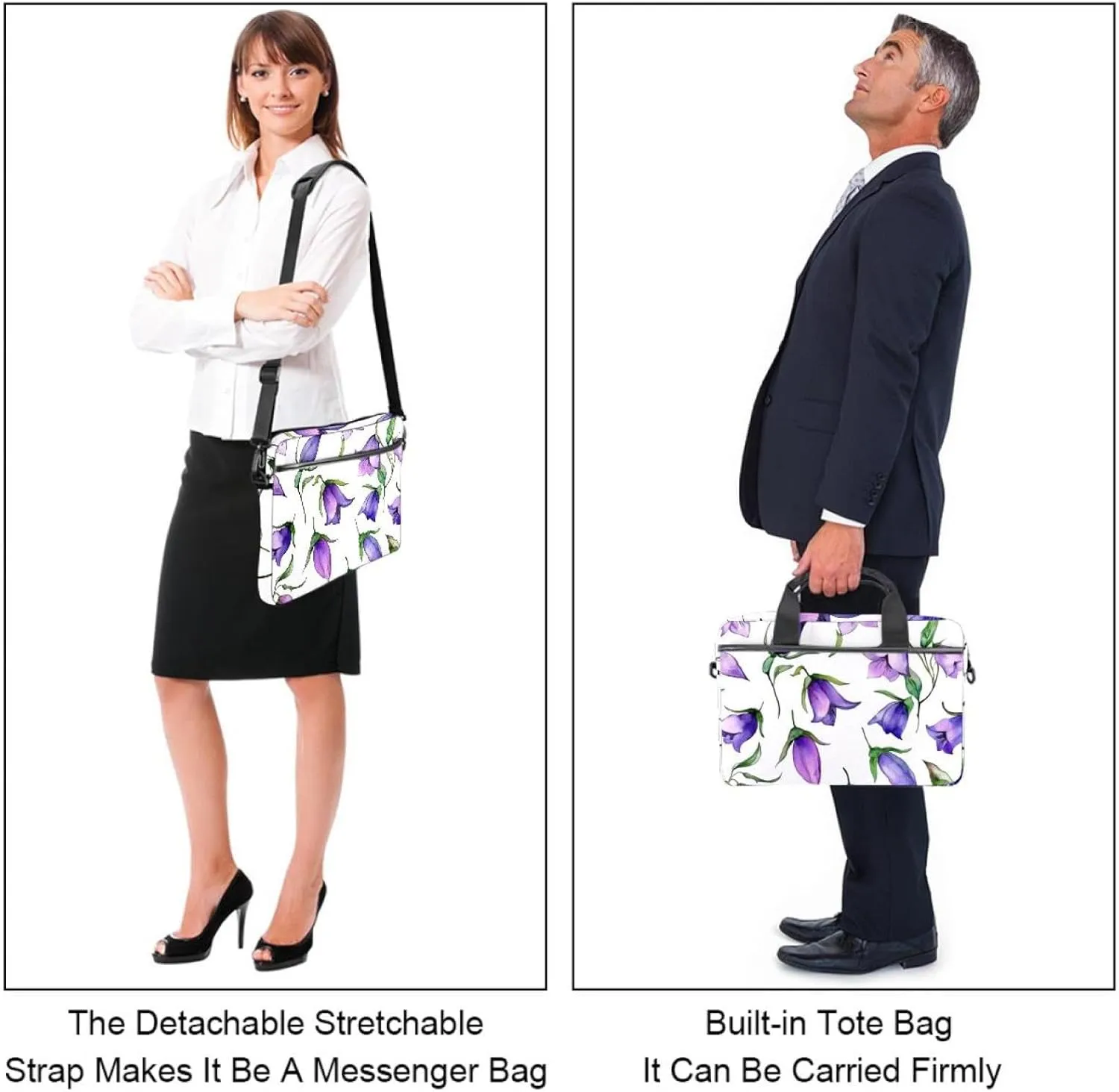 Laptop Shoulder Bag Watercolor Autumn Small Flowers Minimal Style Padded Computer Briefcase for Adults, 13.4-14.5 Inch