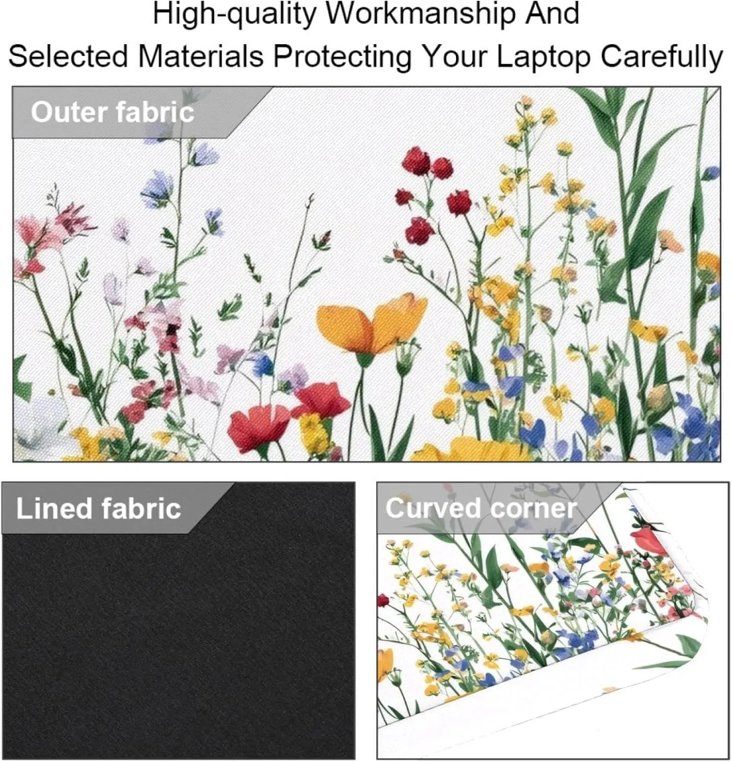 Laptop Shoulder Bag Watercolor Autumn Small Flowers Minimal Style Padded Computer Briefcase for Adults, 13.4-14.5 Inch