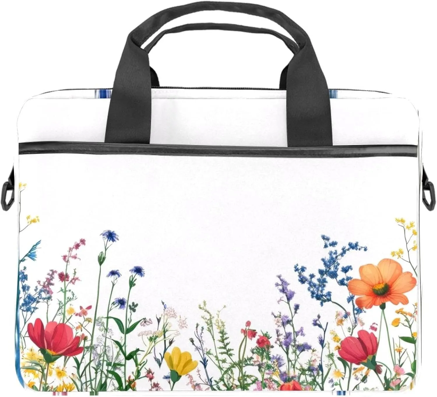 Laptop Shoulder Bag Watercolor Autumn Small Flowers Minimal Style Padded Computer Briefcase for Adults, 13.4-14.5 Inch