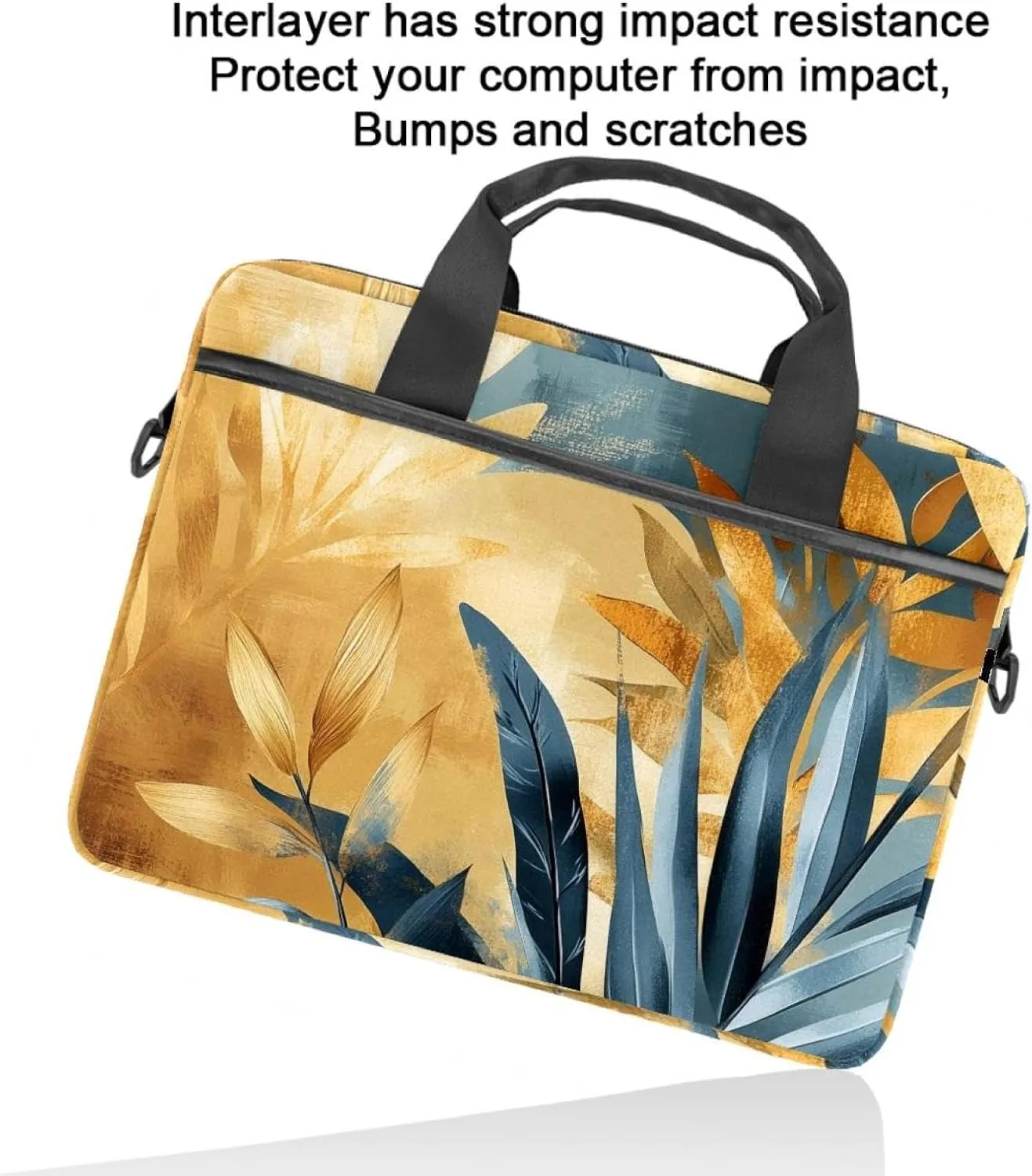 Laptop Shoulder Bag Watercolor Autumn Small Flowers Minimal Style Padded Computer Briefcase for Adults, 13.4-14.5 Inch