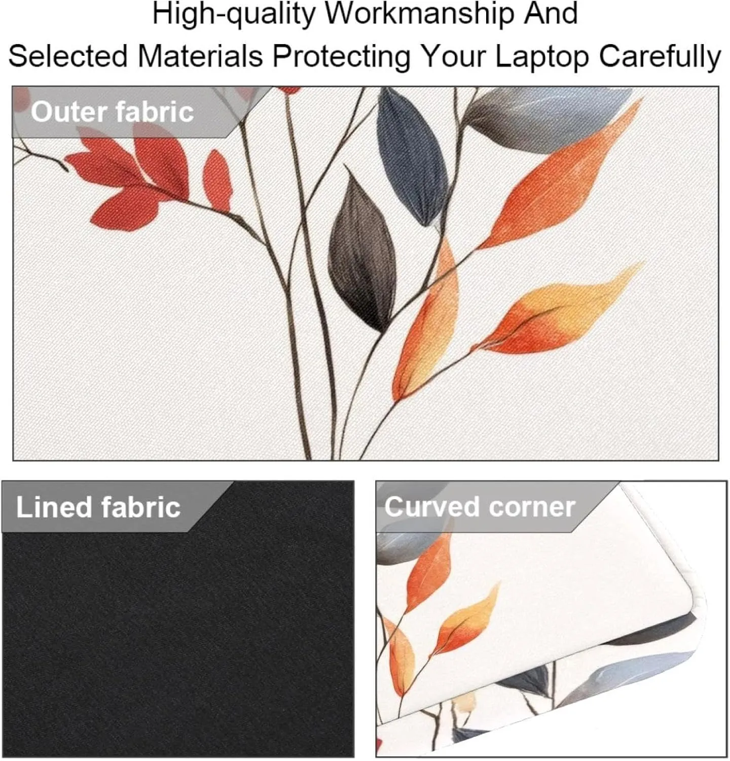 Laptop Shoulder Bag Watercolor Autumn Small Flowers Minimal Style Padded Computer Briefcase for Adults, 13.4-14.5 Inch