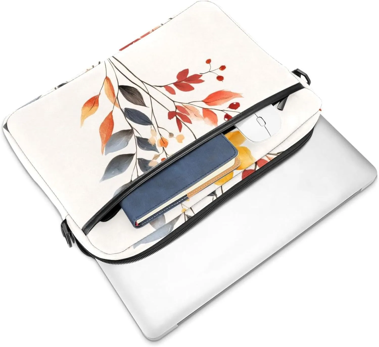 Laptop Shoulder Bag Watercolor Autumn Small Flowers Minimal Style Padded Computer Briefcase for Adults, 13.4-14.5 Inch