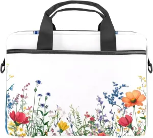 Laptop Shoulder Bag Watercolor Autumn Small Flowers Minimal Style Padded Computer Briefcase for Adults, 13.4-14.5 Inch