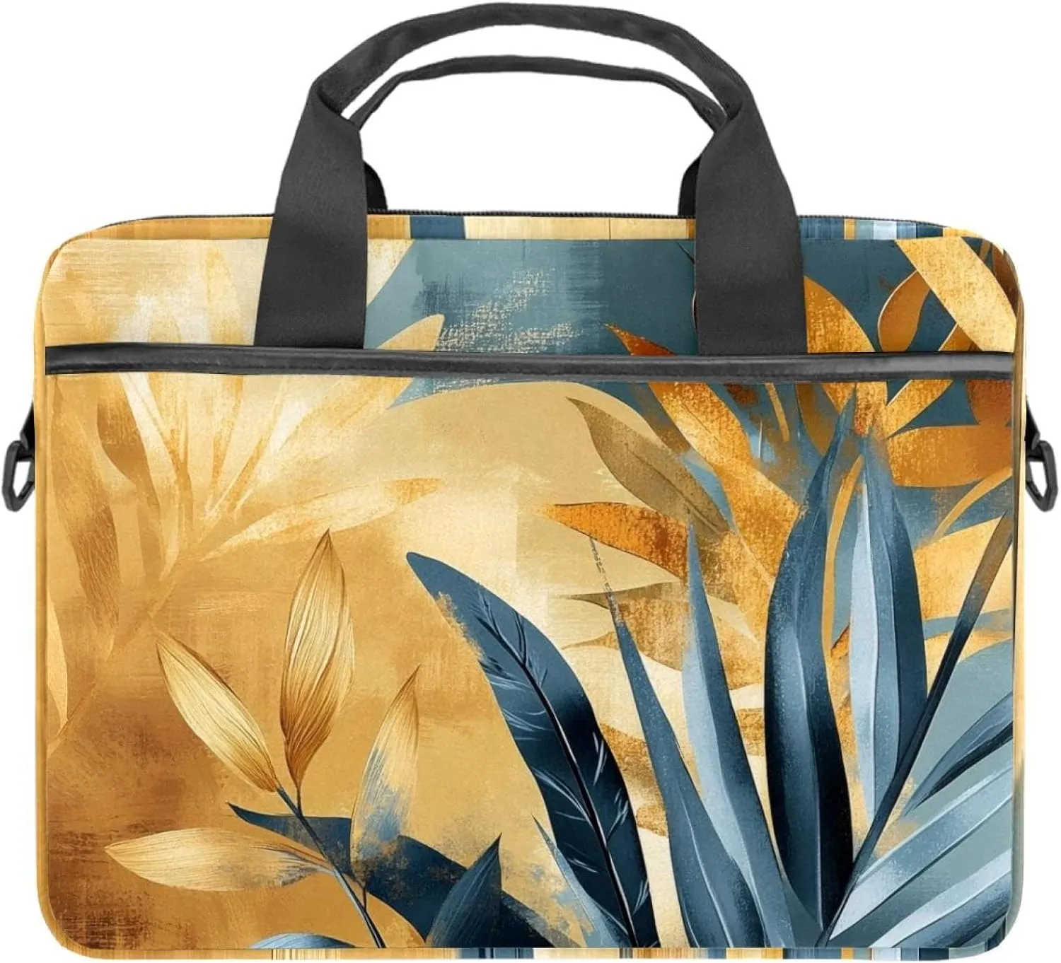 Laptop Shoulder Bag Watercolor Autumn Small Flowers Minimal Style Padded Computer Briefcase for Adults, 13.4-14.5 Inch