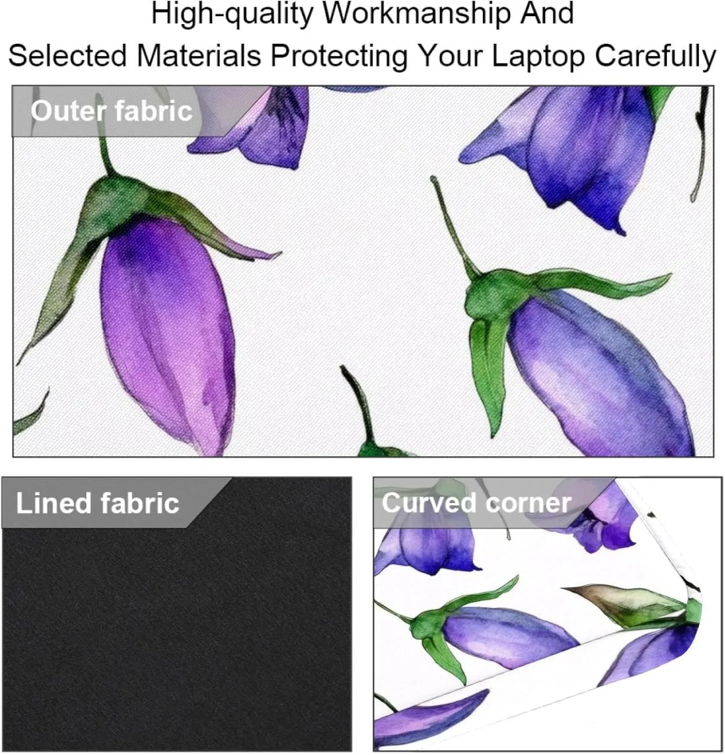 Laptop Shoulder Bag Watercolor Autumn Small Flowers Minimal Style Padded Computer Briefcase for Adults, 13.4-14.5 Inch