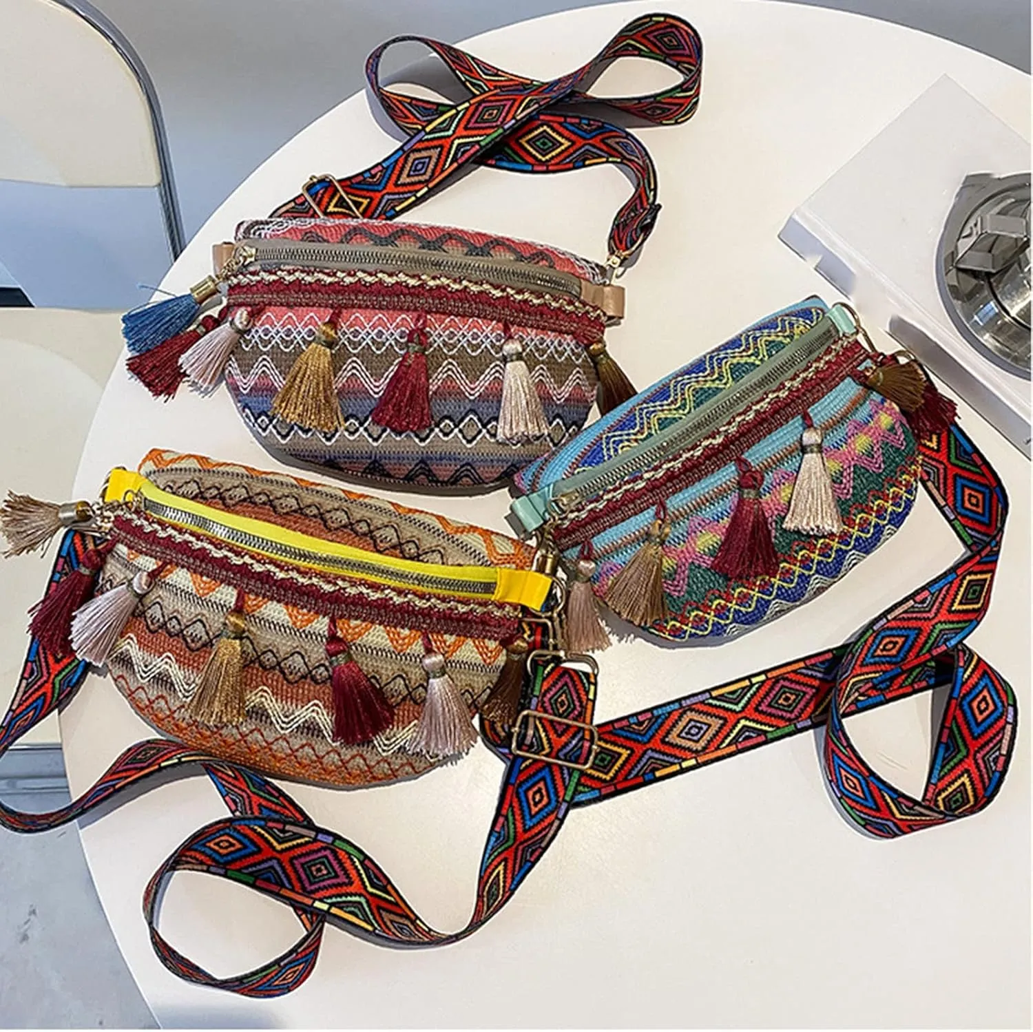 Laptop Shoulder Bag Women's New Ethnic Tassel Pendant Fashion Shoulder Bags Chest Bag Handbags for (Blue, One Size)