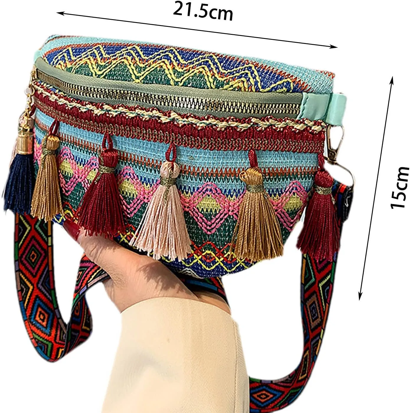 Laptop Shoulder Bag Women's New Ethnic Tassel Pendant Fashion Shoulder Bags Chest Bag Handbags for (Blue, One Size)