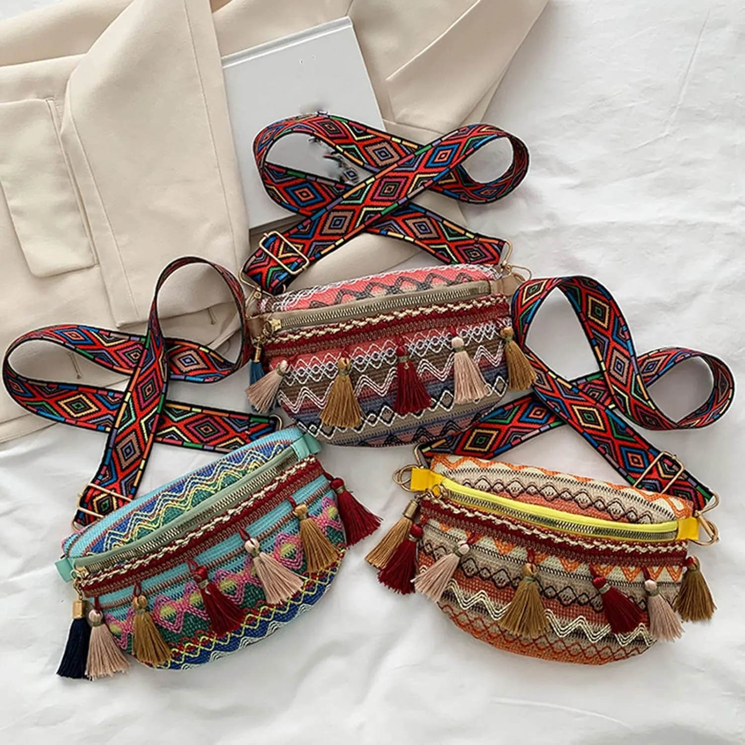 Laptop Shoulder Bag Women's New Ethnic Tassel Pendant Fashion Shoulder Bags Chest Bag Handbags for (Blue, One Size)