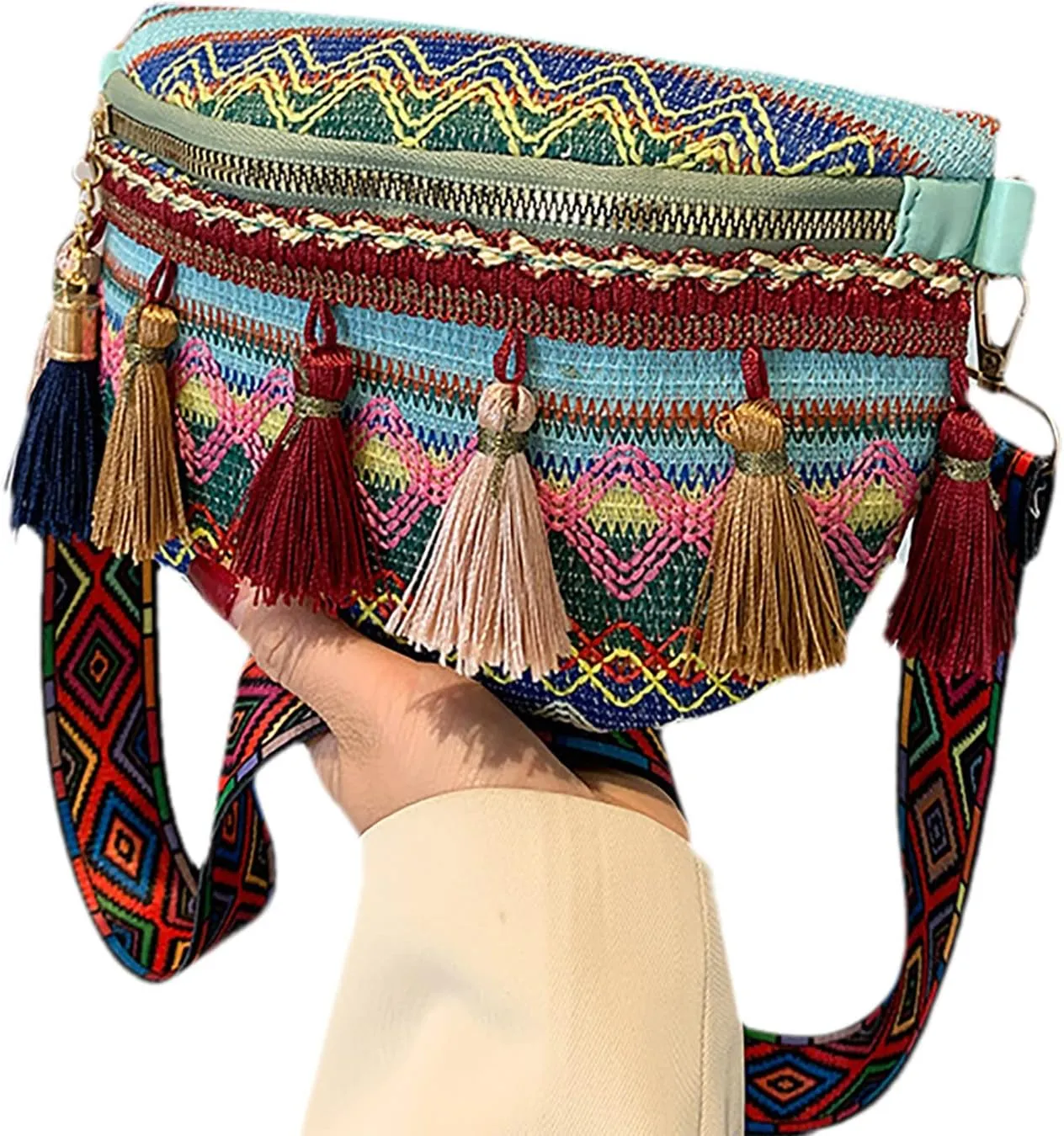 Laptop Shoulder Bag Women's New Ethnic Tassel Pendant Fashion Shoulder Bags Chest Bag Handbags for (Blue, One Size)