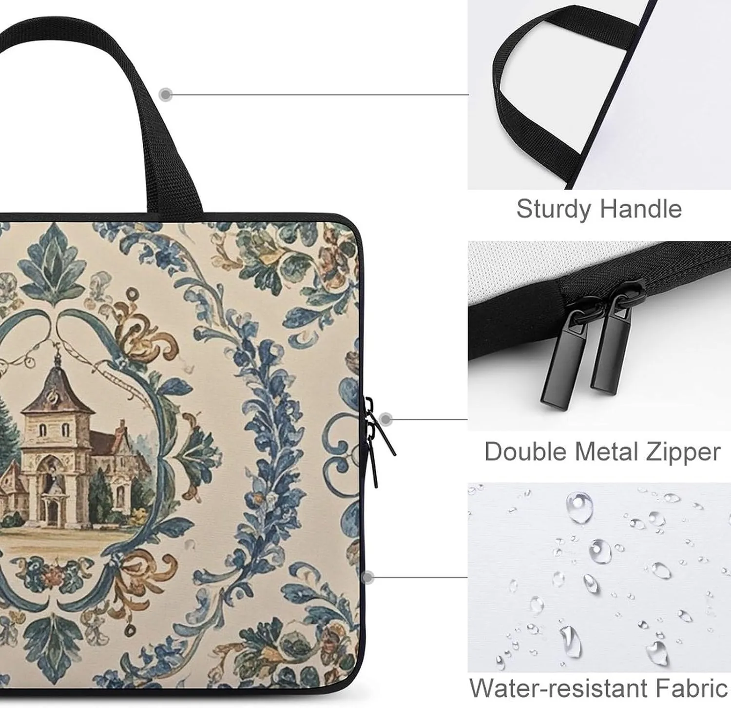 Laptop Sleeve with Handle French Country Style Laptop Sleeve Bag Ultra-Thin Computer Bag Cover for 12-17 Inch