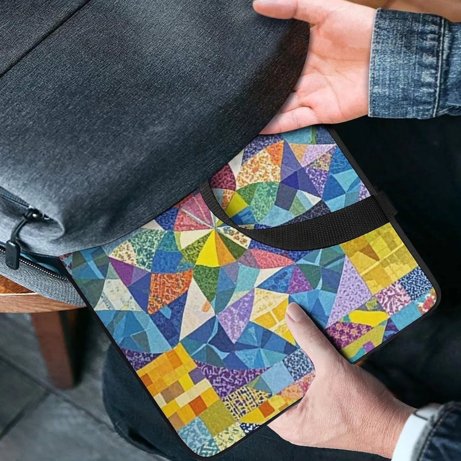 Laptop Sleeve with Handle Patchwork Pattern Laptop Sleeve Bag Ultra-Thin Computer Bag Cover for 12-17 Inch