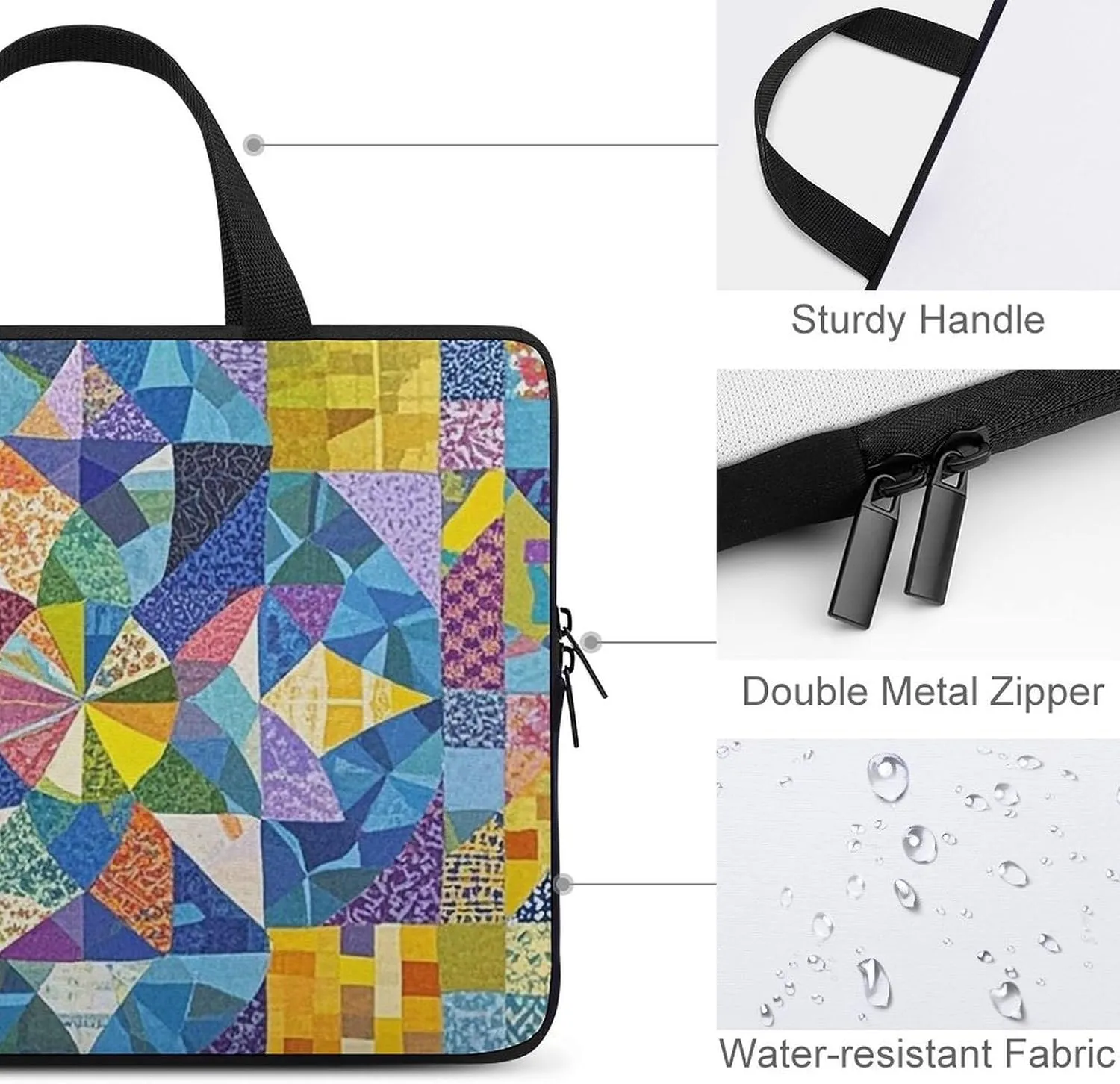 Laptop Sleeve with Handle Patchwork Pattern Laptop Sleeve Bag Ultra-Thin Computer Bag Cover for 12-17 Inch