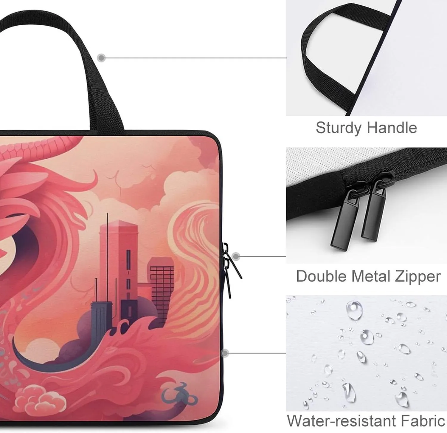Laptop Sleeve with Handle Red Chinese Dragon Laptop Sleeve Bag Ultra-Thin Computer Bag Cover for 12-17 Inch