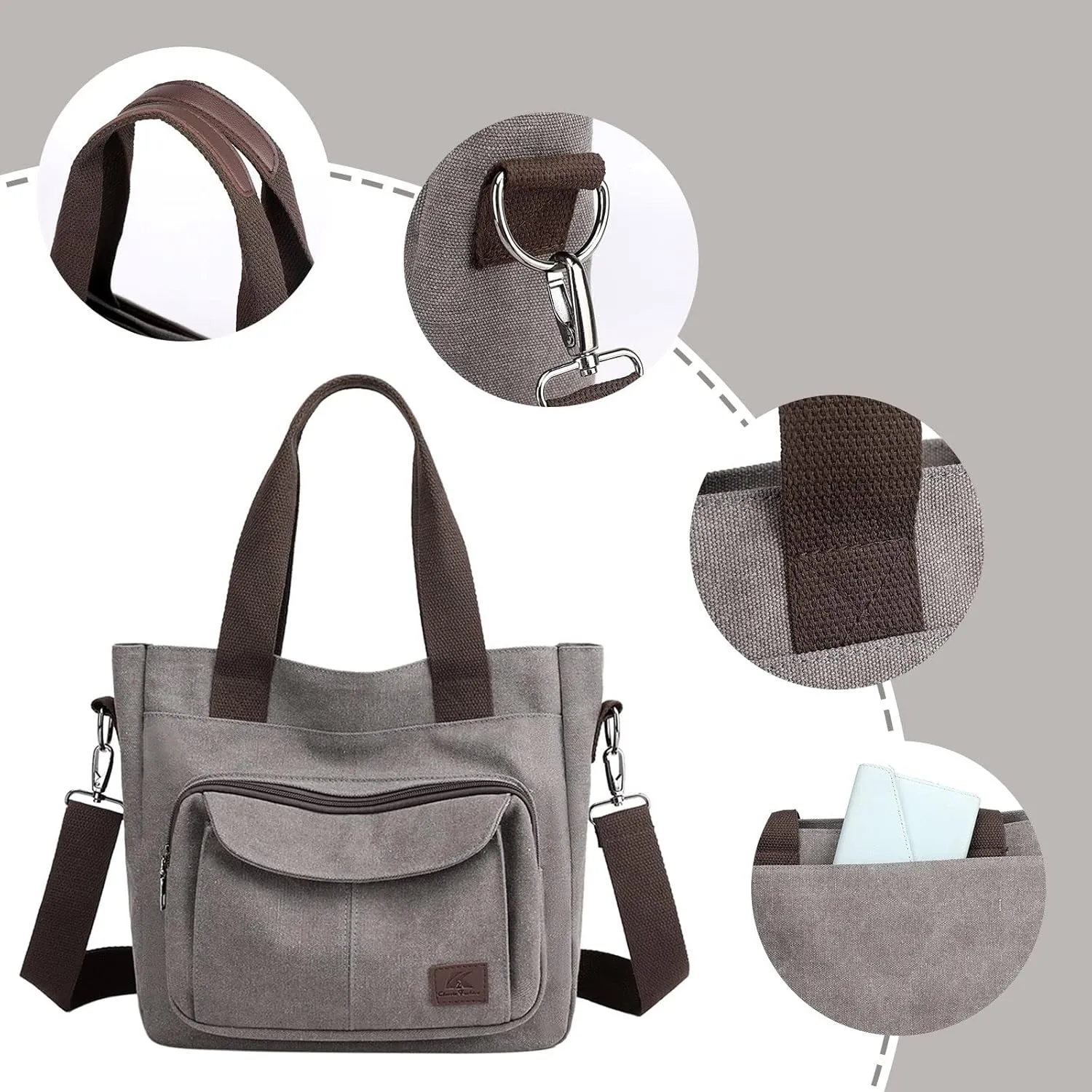 Large Capacity Ladies Bags New Canvas Handbag Simple Shoulder Messenger Bag Shoulder Sling Bag (Grey, One Size)