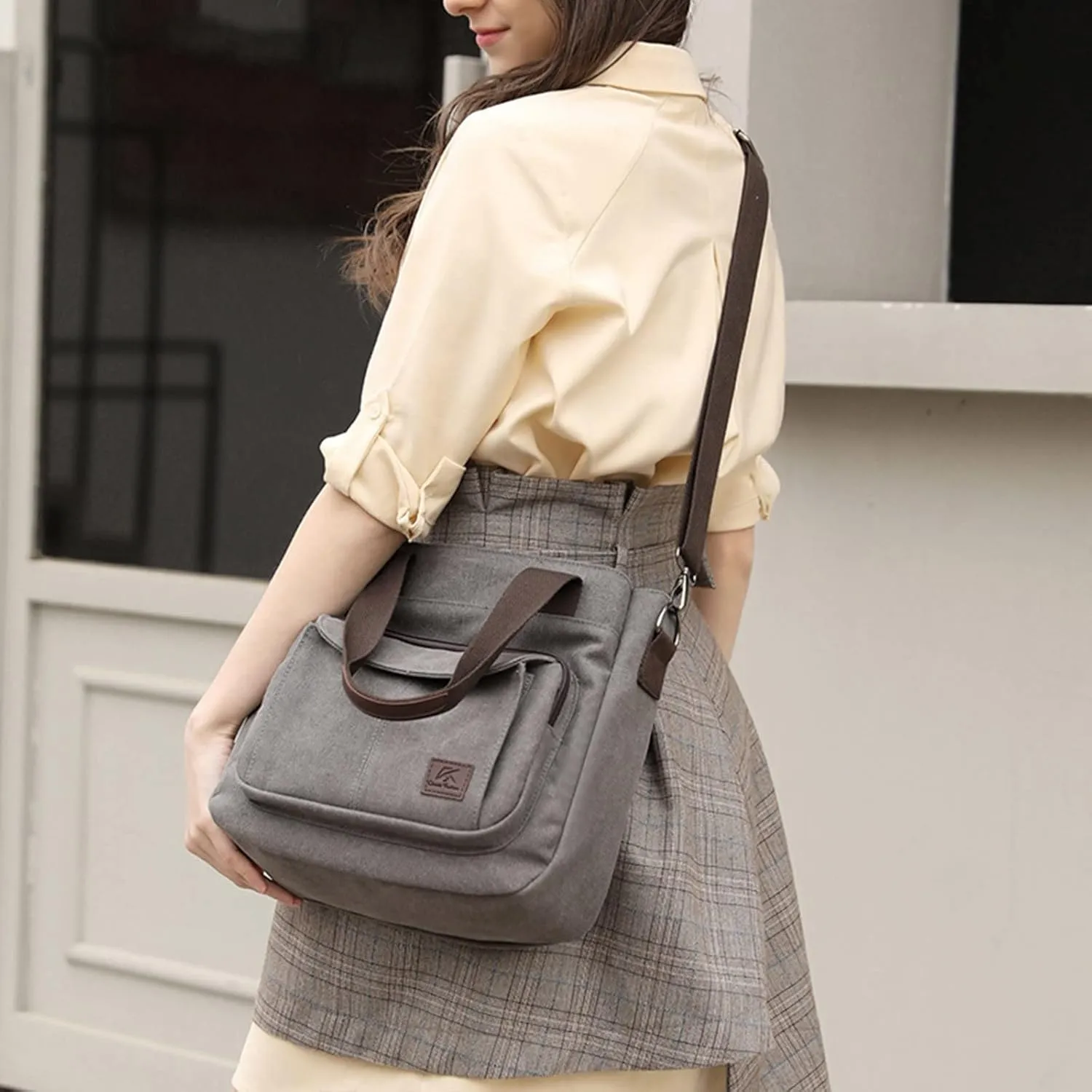 Large Capacity Ladies Bags New Canvas Handbag Simple Shoulder Messenger Bag Shoulder Sling Bag (Grey, One Size)