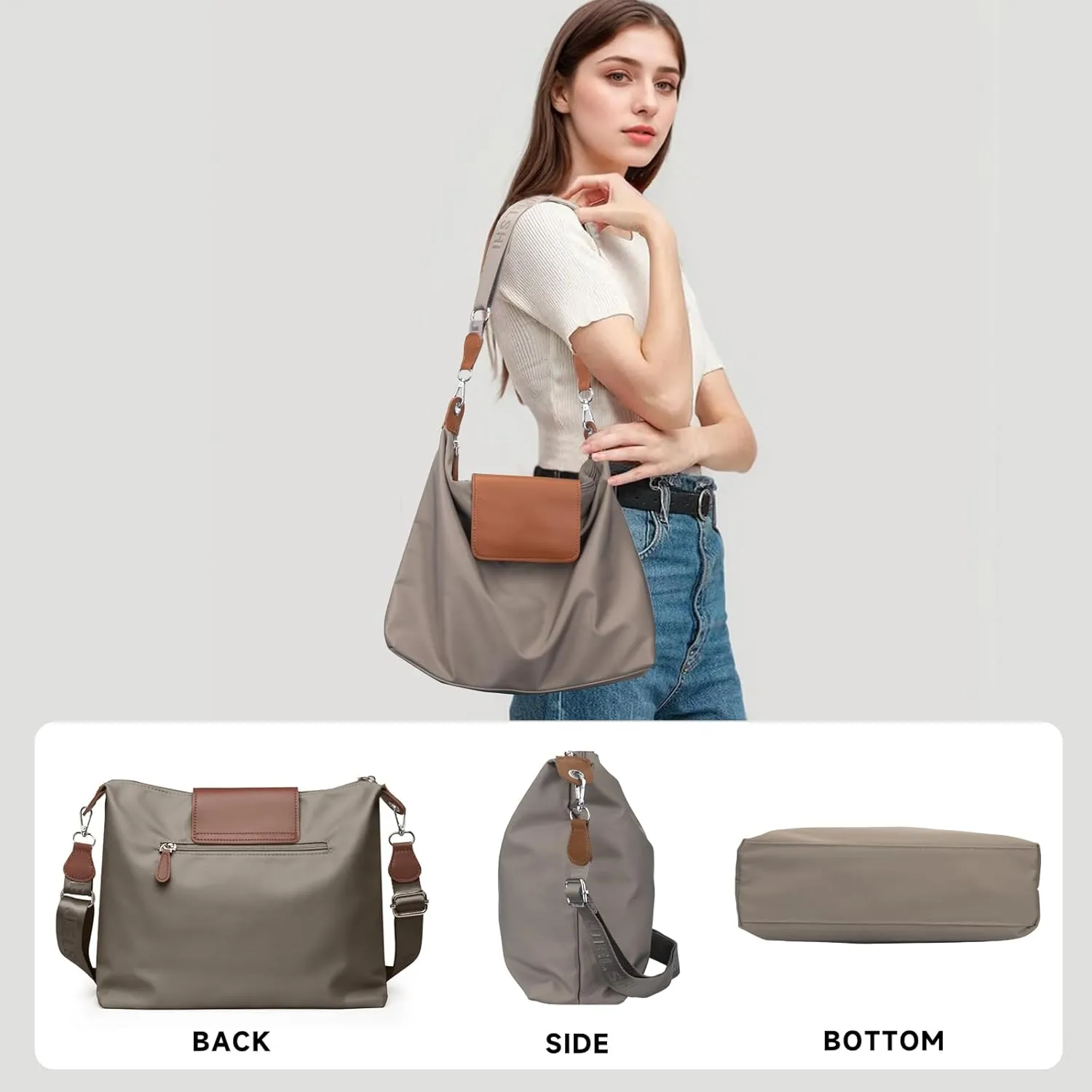 Large Crossbody Bag for Women Fabric Nylon Casual Commuter Bag Trendy Fashion Hobo Shoulder Bag Ladies Travel Handbag