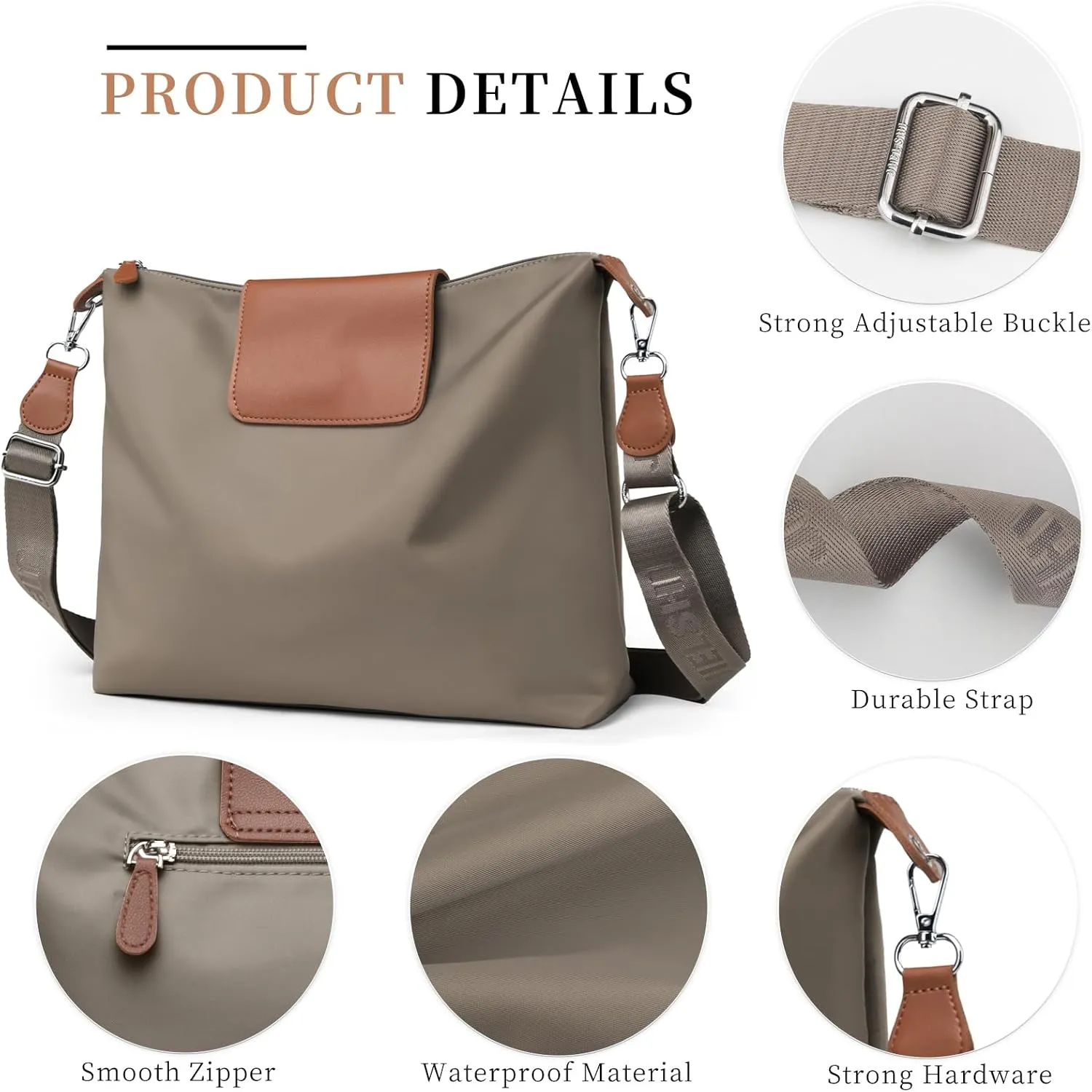 Large Crossbody Bag for Women Fabric Nylon Casual Commuter Bag Trendy Fashion Hobo Shoulder Bag Ladies Travel Handbag