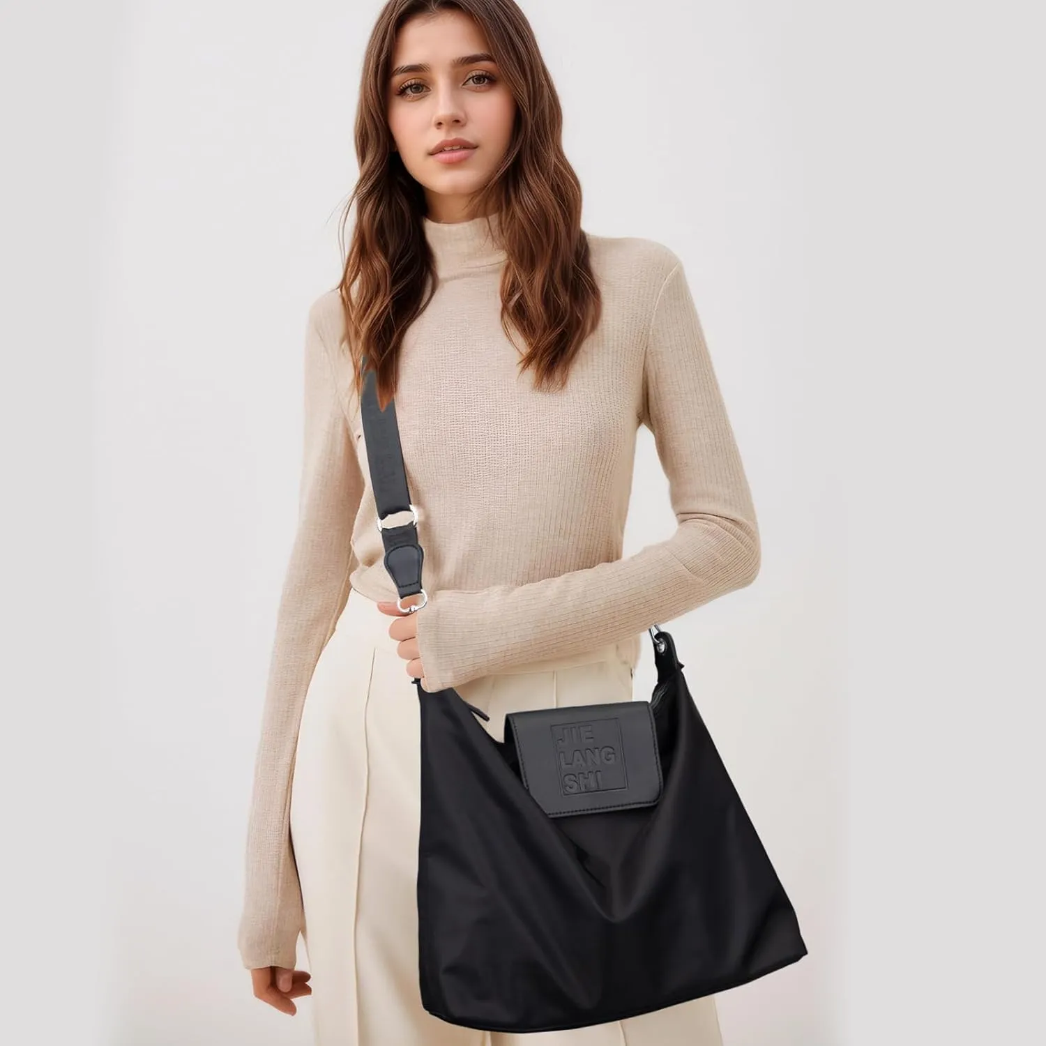 Large Crossbody Bag for Women Fabric Nylon Casual Commuter Bag Trendy Fashion Hobo Shoulder Bag Ladies Travel Handbag