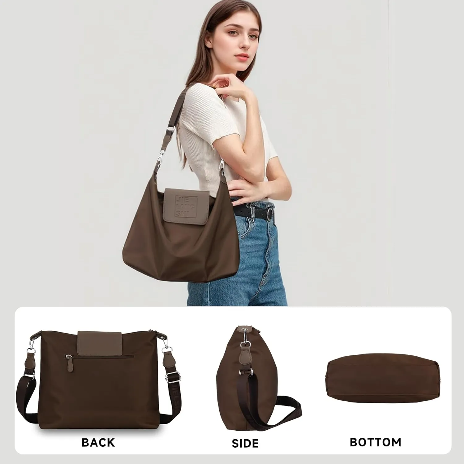 Large Crossbody Bag for Women Fabric Nylon Casual Commuter Bag Trendy Fashion Hobo Shoulder Bag Ladies Travel Handbag