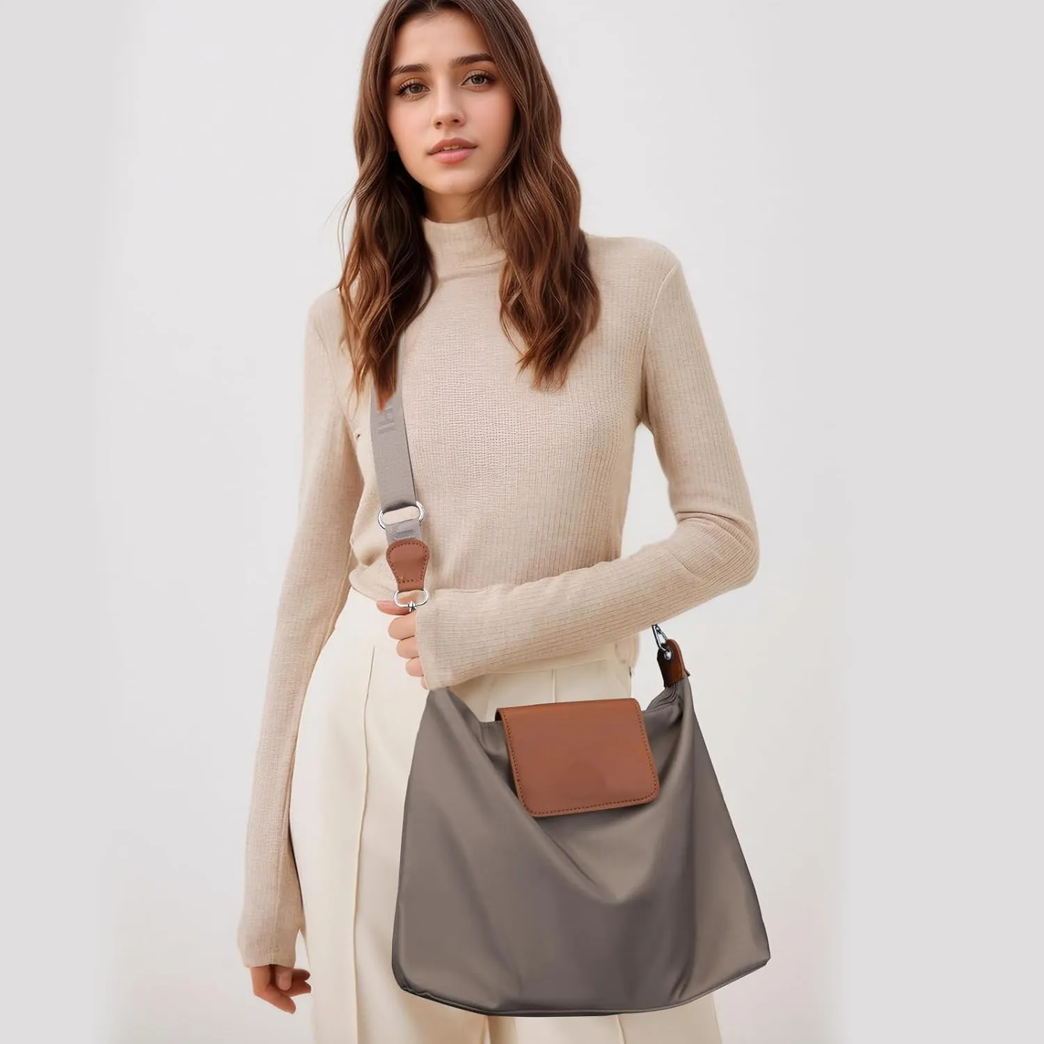 Large Crossbody Bag for Women Fabric Nylon Casual Commuter Bag Trendy Fashion Hobo Shoulder Bag Ladies Travel Handbag