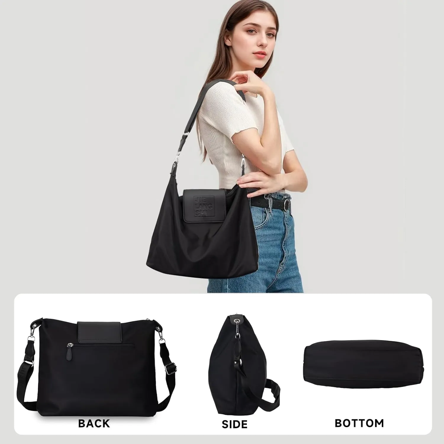 Large Crossbody Bag for Women Fabric Nylon Casual Commuter Bag Trendy Fashion Hobo Shoulder Bag Ladies Travel Handbag