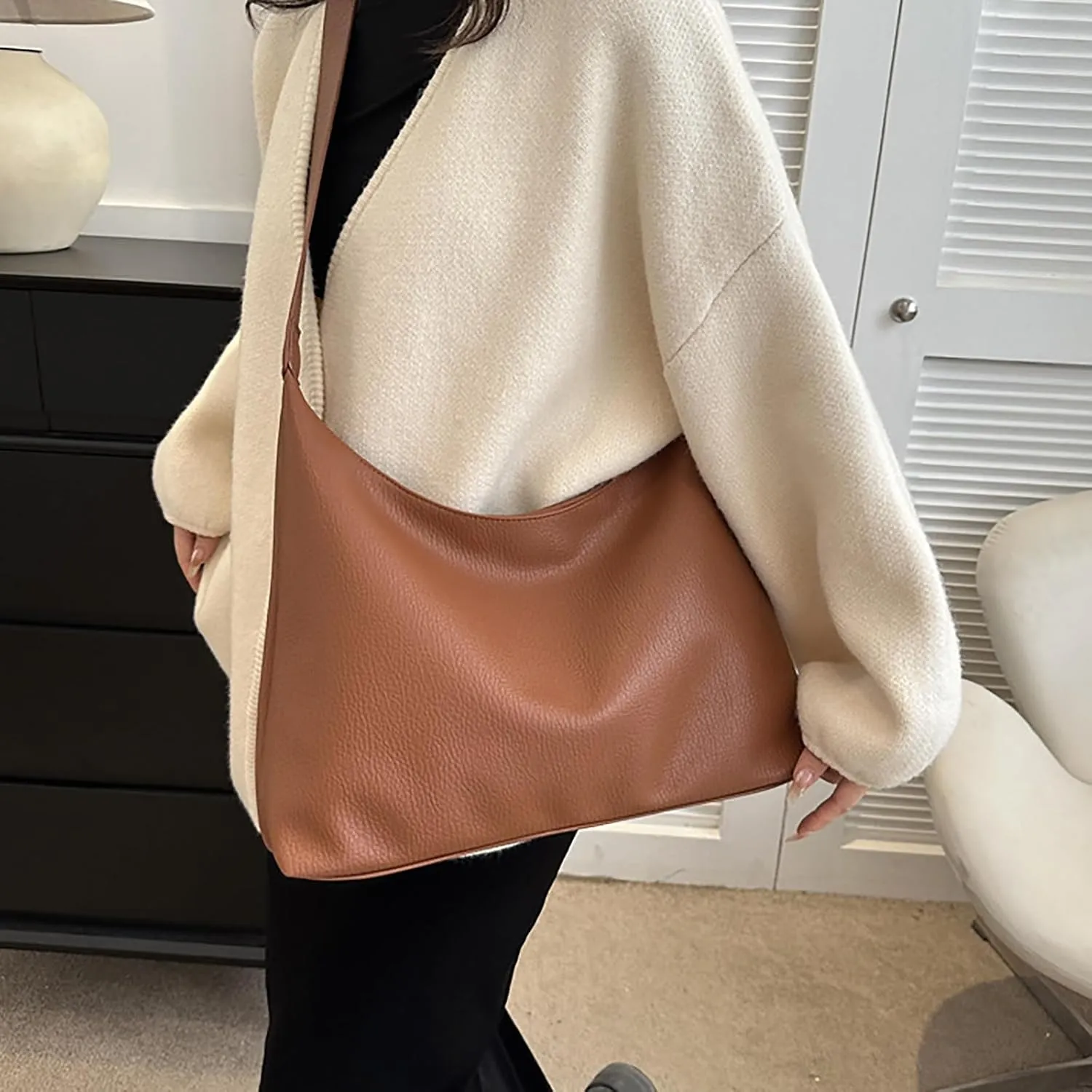 Leather Handbags for Women Soft Patent Leather Large Capacity Casual Vintage Shoulder Bag Crossbody Tote Bags