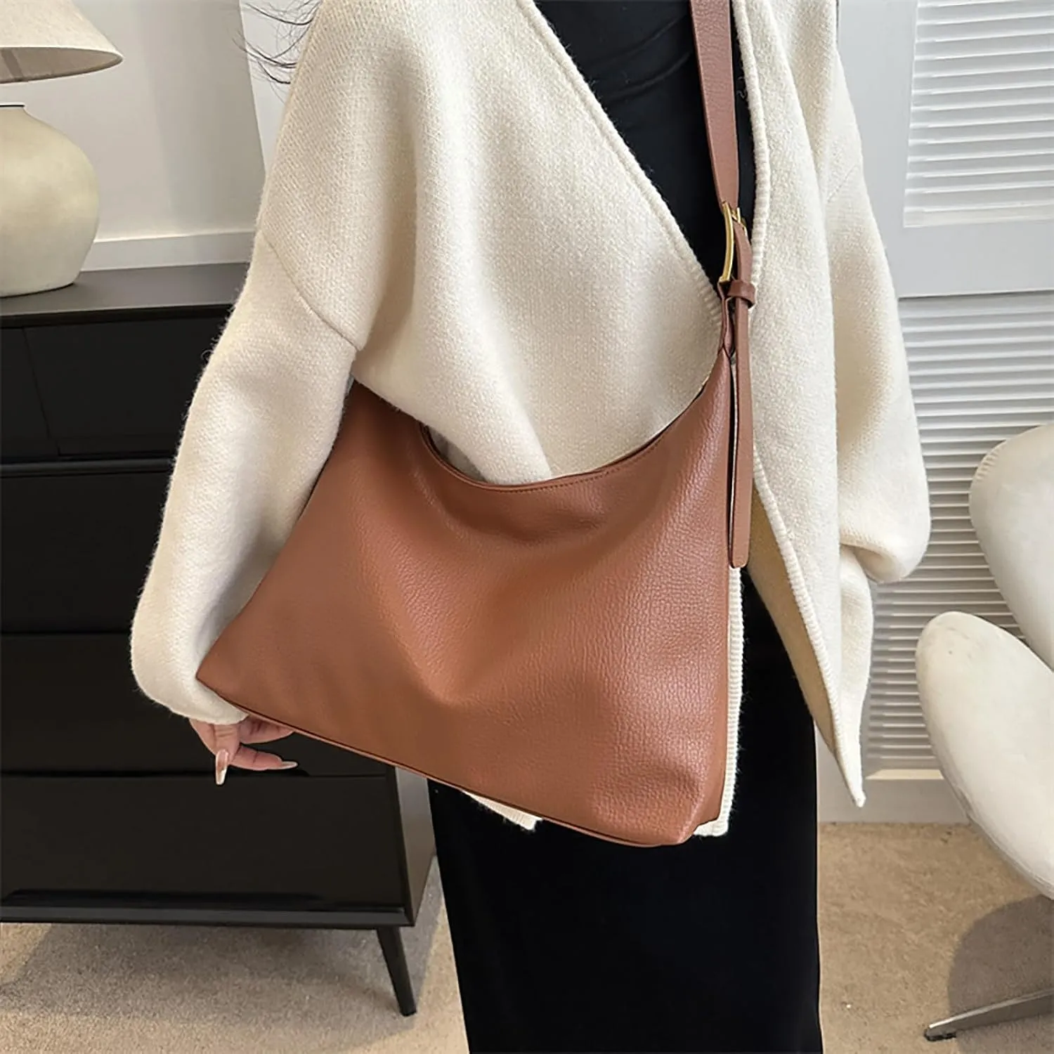 Leather Handbags for Women Soft Patent Leather Large Capacity Casual Vintage Shoulder Bag Crossbody Tote Bags