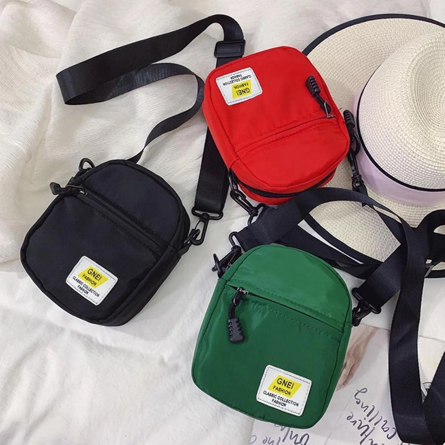 Leather Shoulder Bag for Women 2022 New Korean Fashion Simple Casual One Shoulder Crossbody Nylon (Black, One Size)