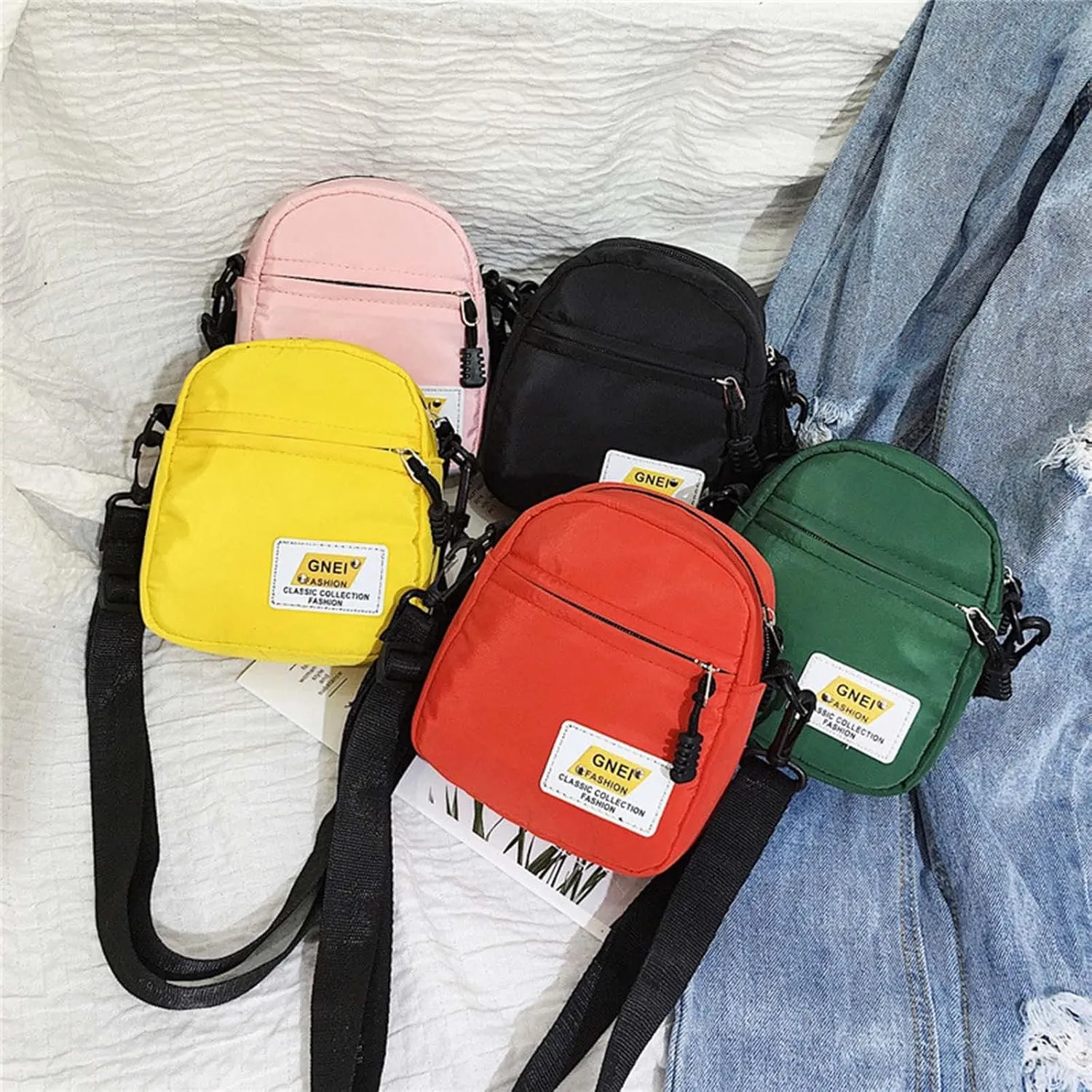 Leather Shoulder Bag for Women 2022 New Korean Fashion Simple Casual One Shoulder Crossbody Nylon (Black, One Size)