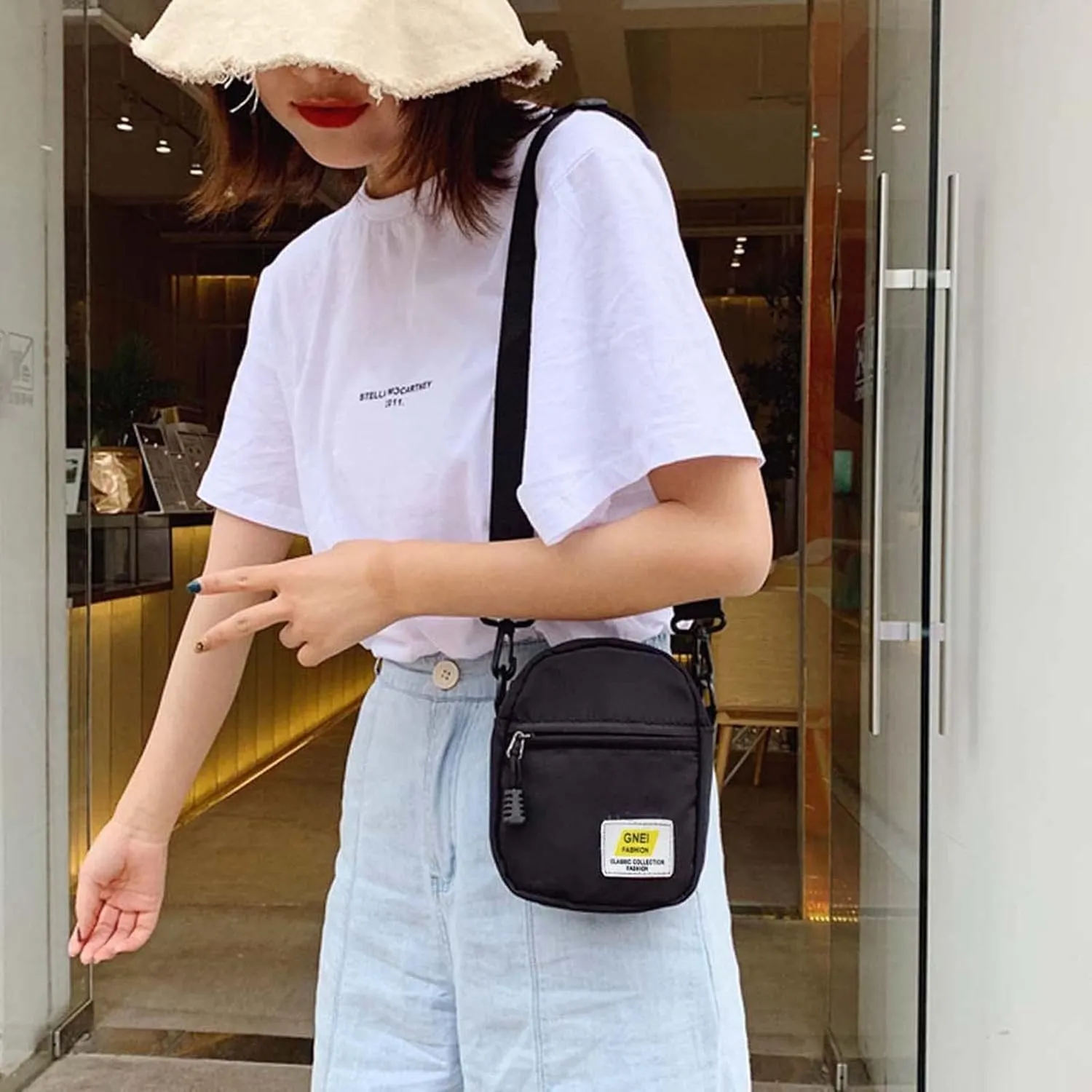 Leather Shoulder Bag for Women 2022 New Korean Fashion Simple Casual One Shoulder Crossbody Nylon (Black, One Size)