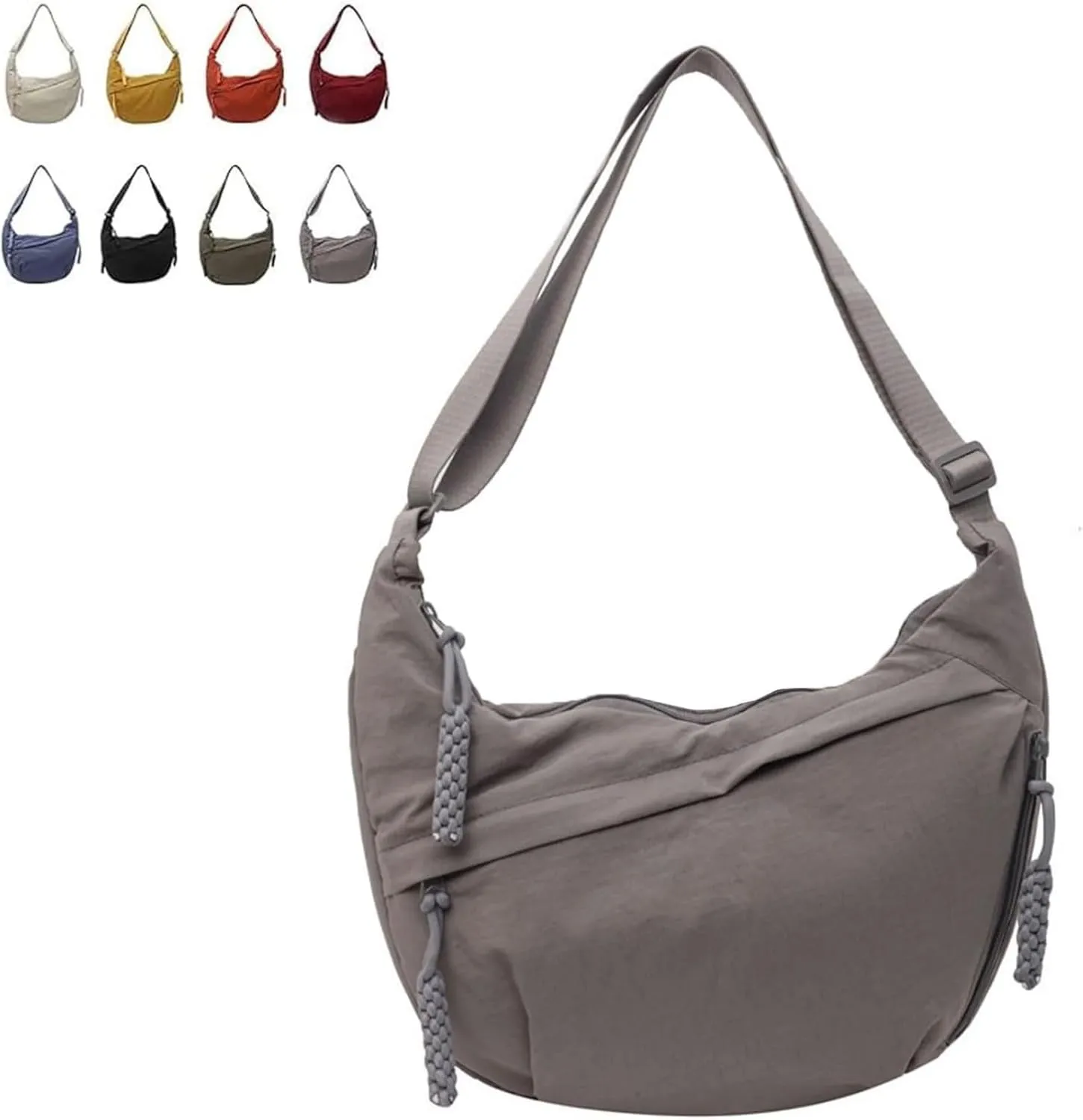 Limorence Crossbody Bag, Women's Fashion Plain Color Nylon Crossbody Hobo Bag, Multi-pocket Crescent Bag