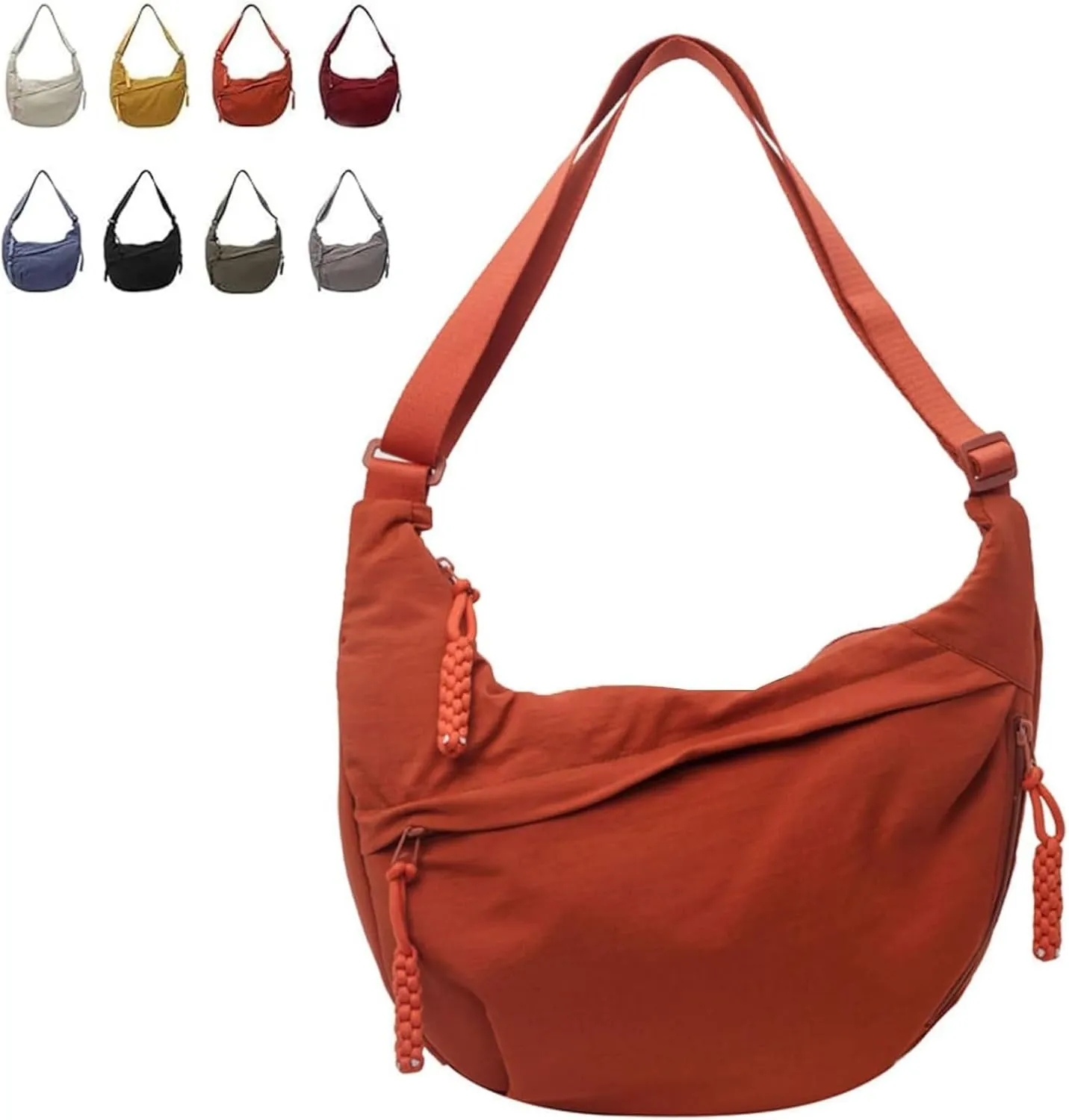 Limorence Crossbody Bag, Women's Fashion Plain Color Nylon Crossbody Hobo Bag, Multi-pocket Crescent Bag