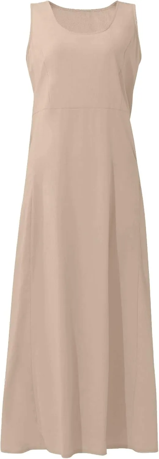 Linen Dresses for Women 2025 Summer Casual Sleeveless Elegant Loose Dresses Plus Size Long Dress with Pockets