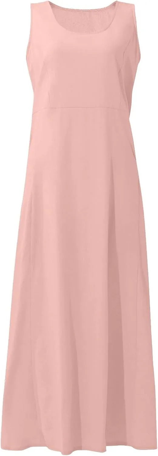 Linen Dresses for Women 2025 Summer Casual Sleeveless Elegant Loose Dresses Plus Size Long Dress with Pockets