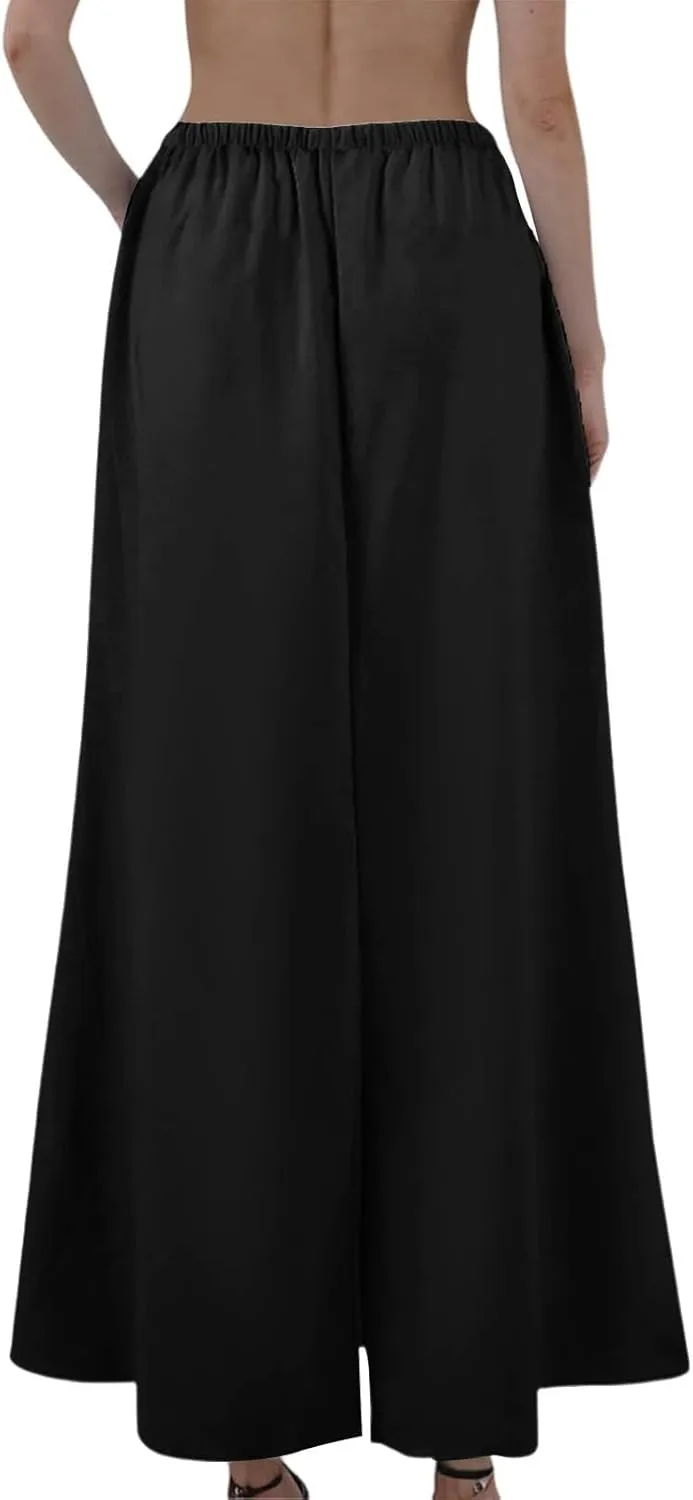 Linen Maxi Skirts for Women 2025 Boho Summer Skirt Casual Drawstring Elastic Waist A Line Long Flowy Fishtail Skirt