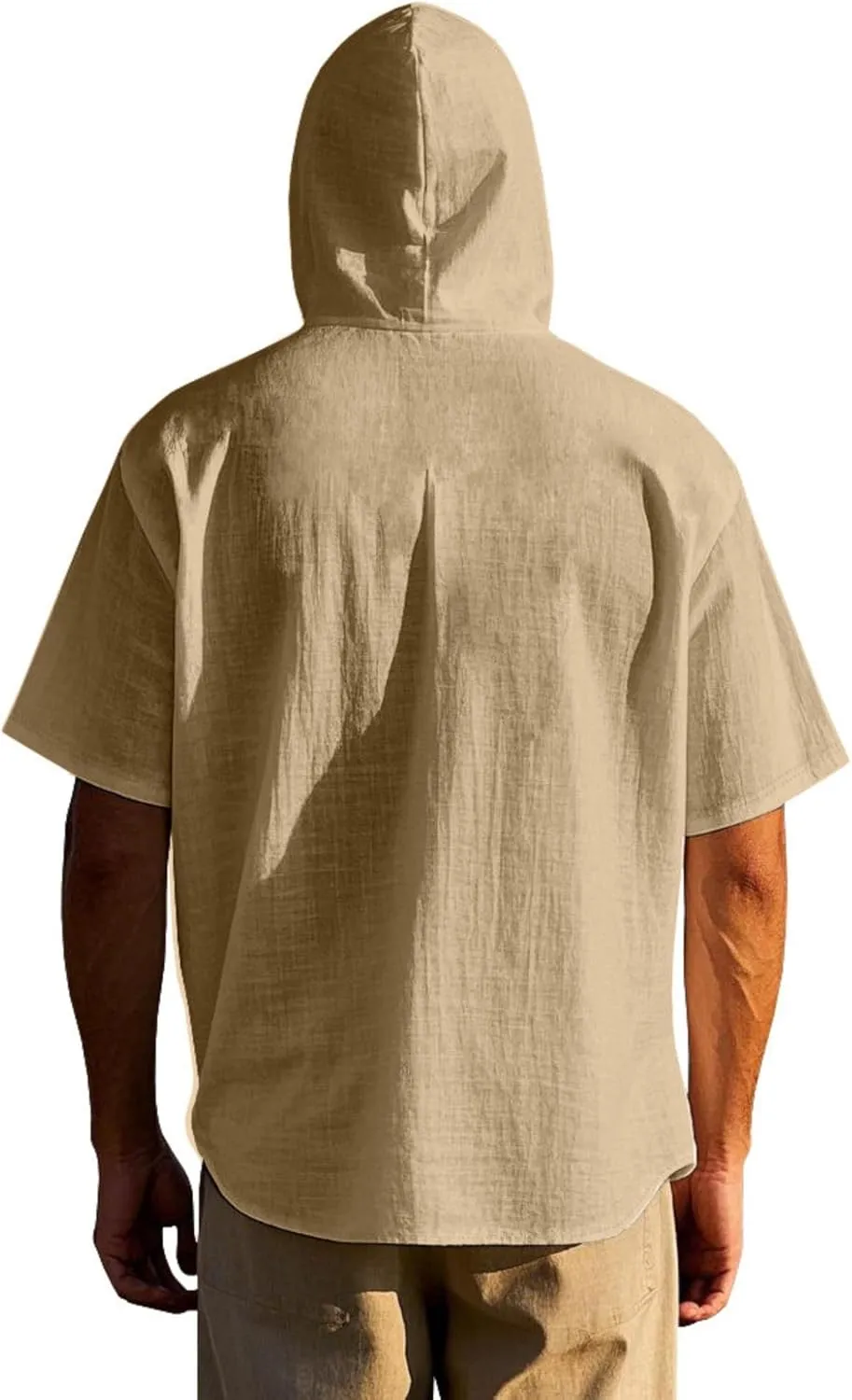 Linen Shirts for Men Button Down Short Sleeve Shirts Western Hooded Sun Shirts Lighweight Casual Loose Beach Top