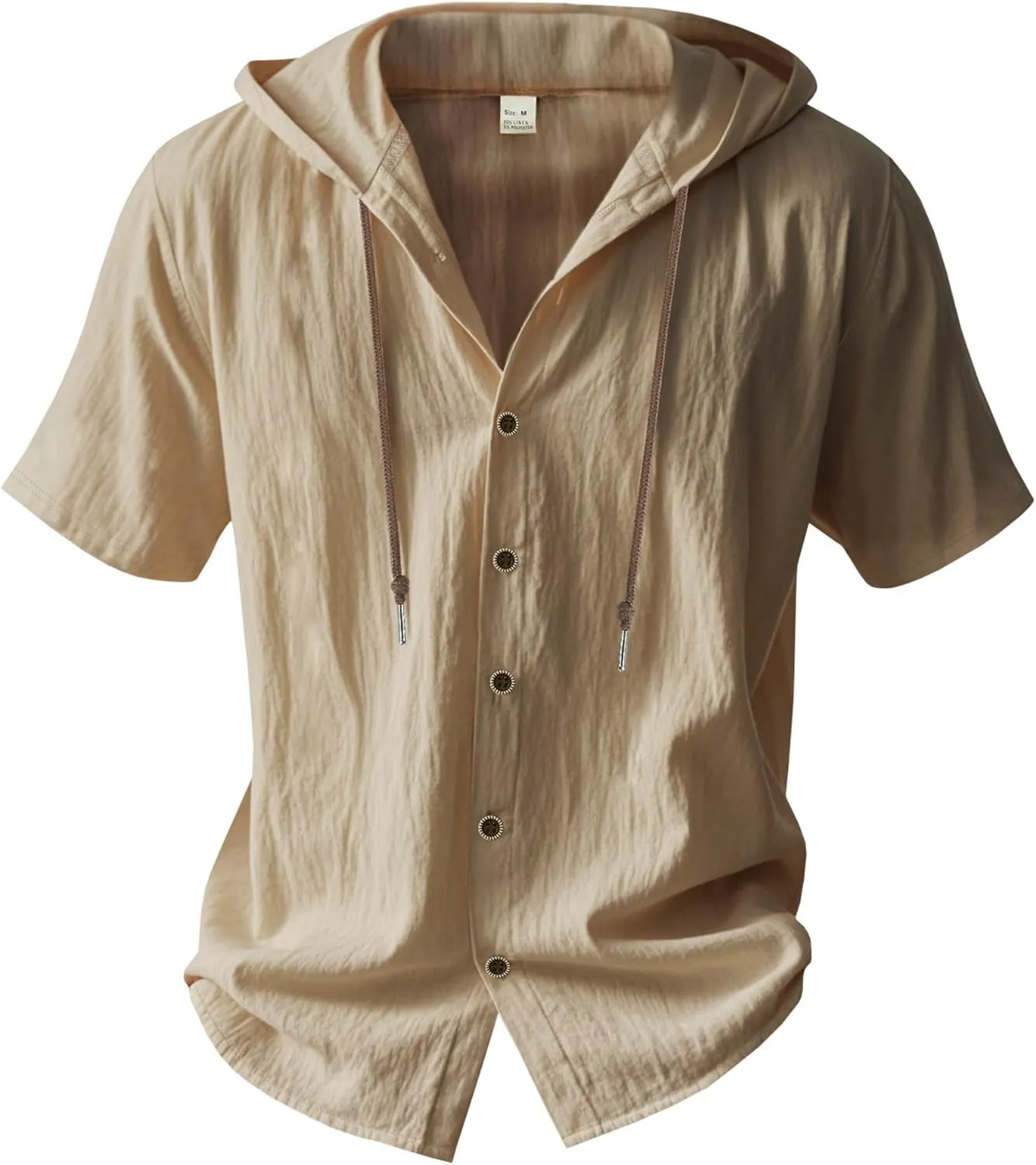 Linen Shirts for Men Button Down Short Sleeve Shirts Western Hooded Sun Shirts Lighweight Casual Loose Beach Top